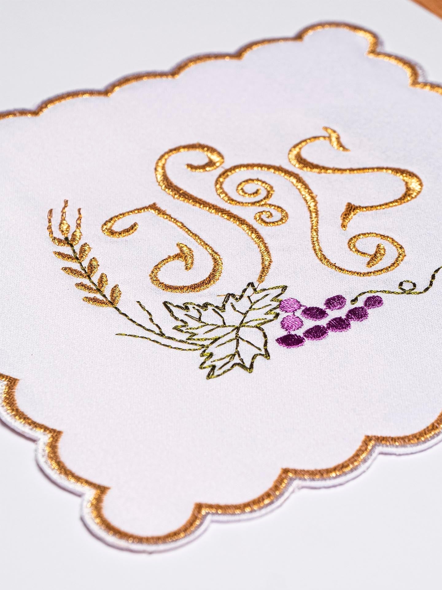 Chalice Linens Embroidered with IHS and Grapes