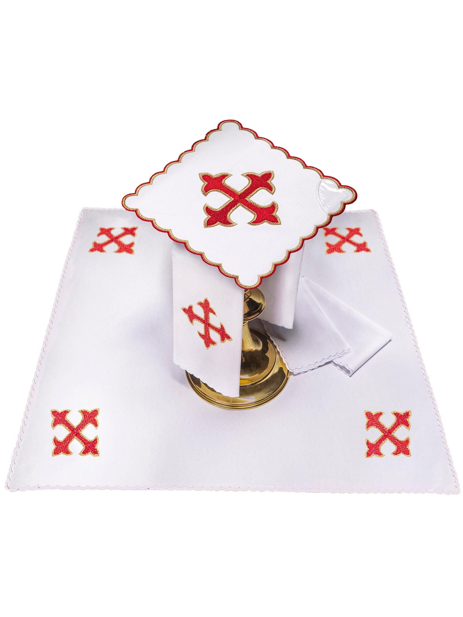 Chalice Linens with red embroidered cross - HAFTINAUSA.COM