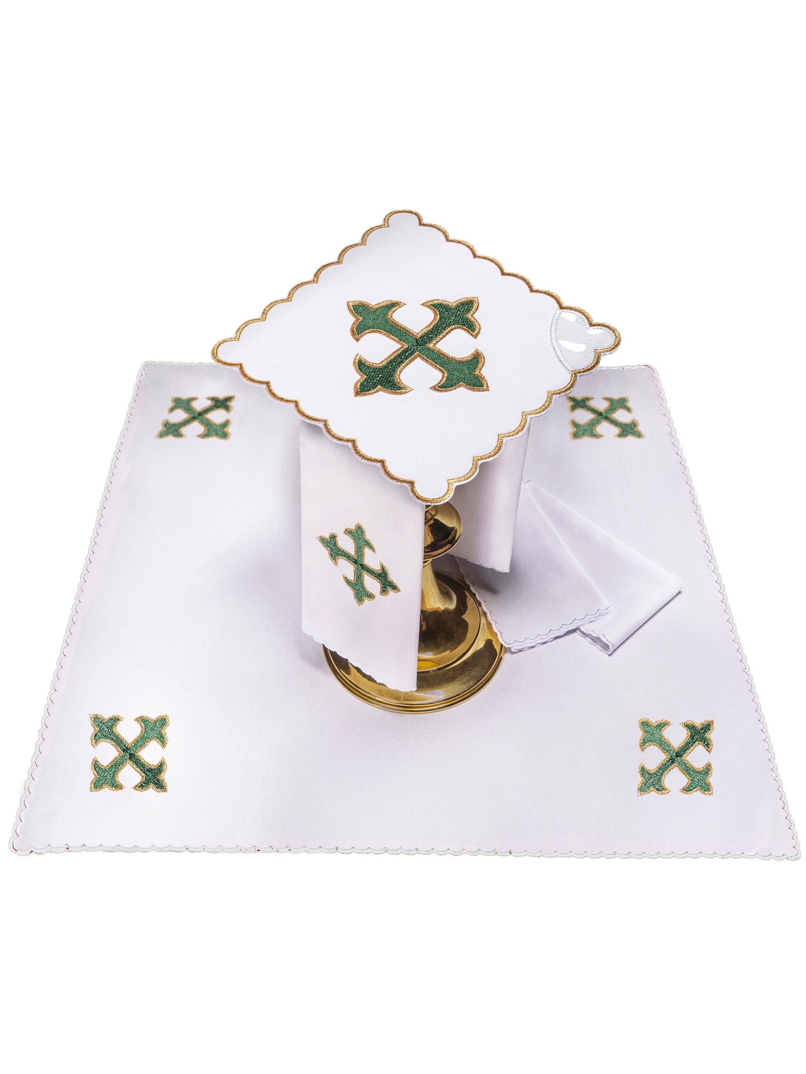 Chalice Linens with green embroidered cross