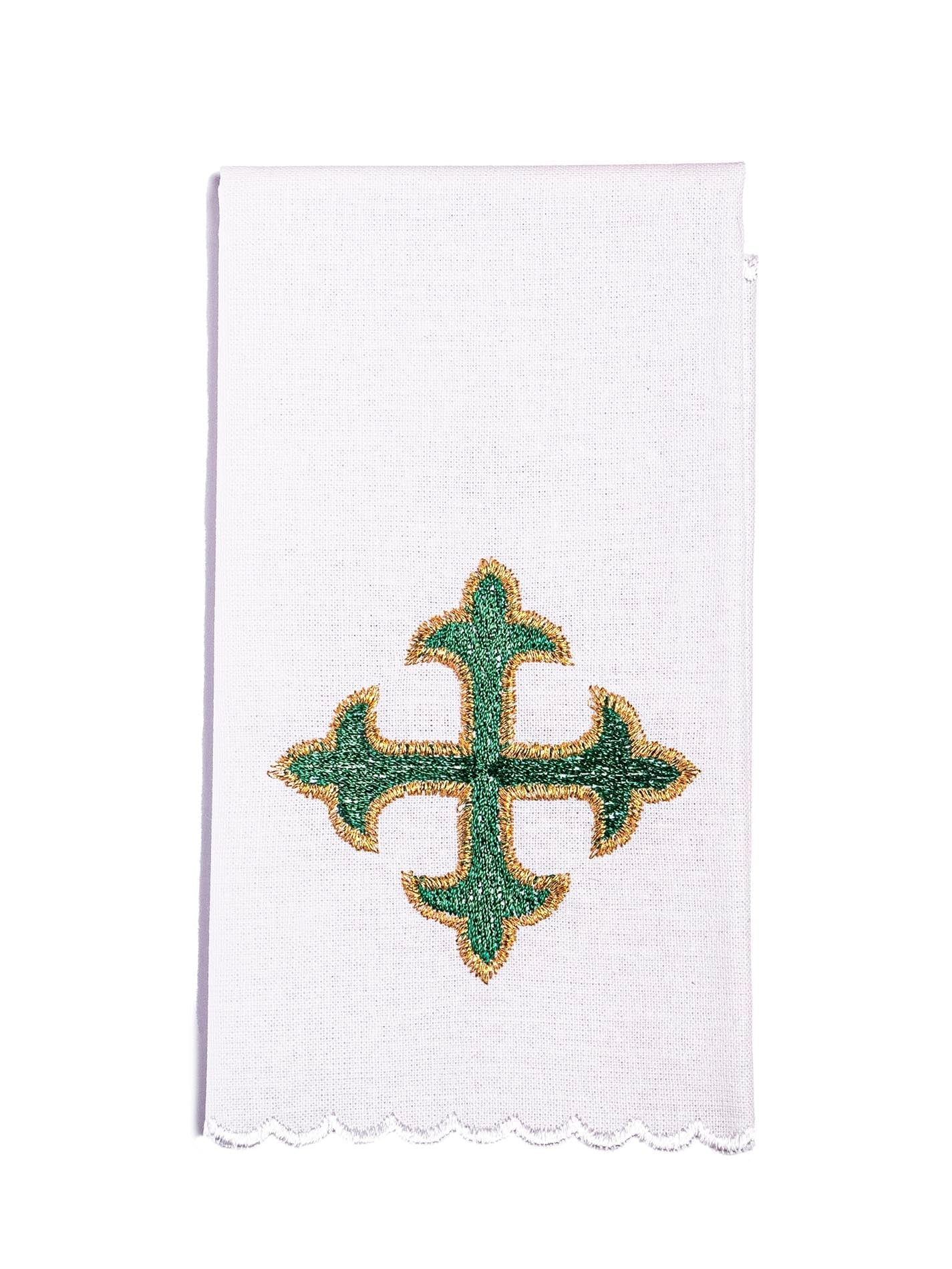 Chalice Linens with green embroidered cross