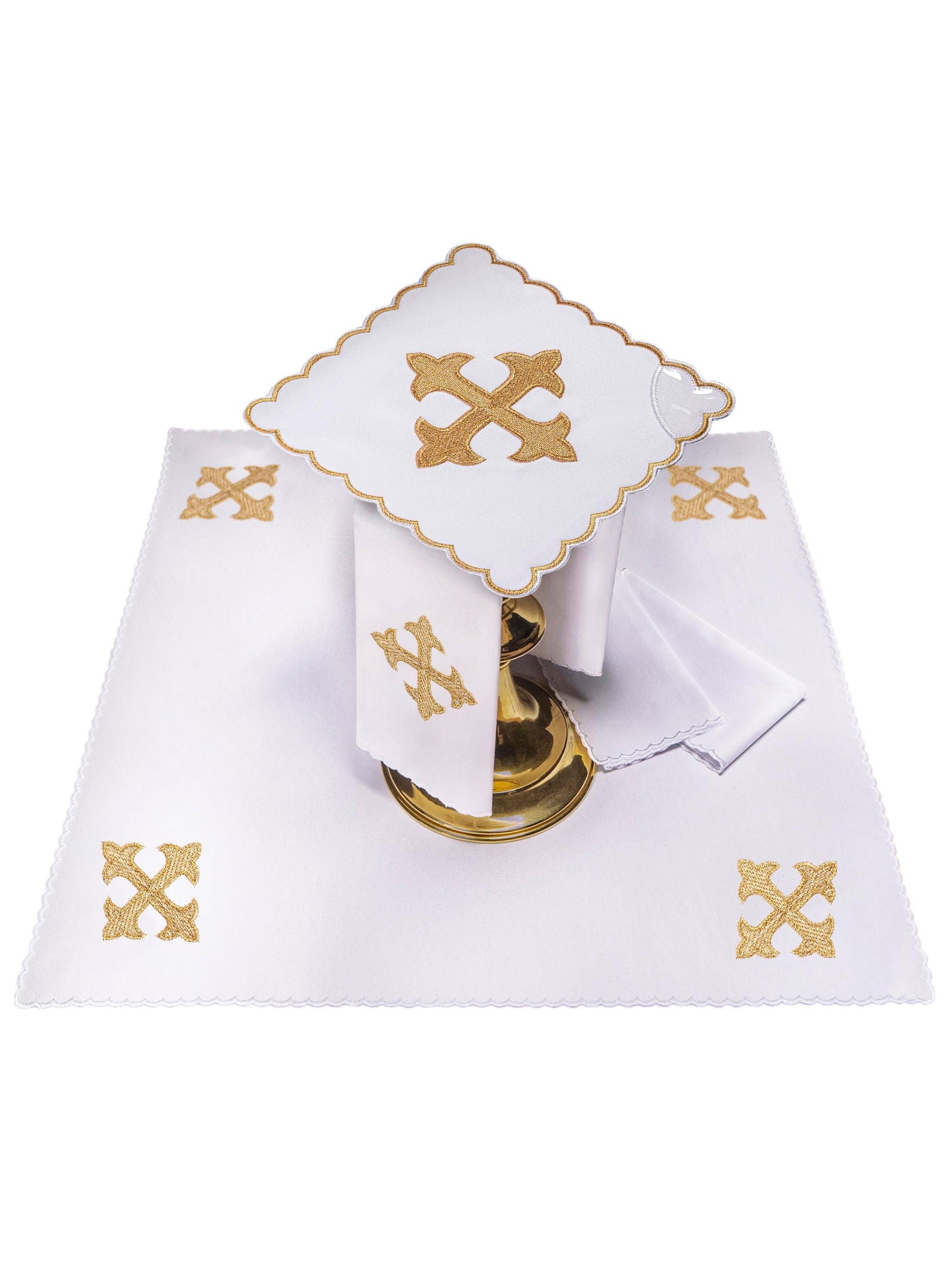 Chalice Linens with big gold cross embroidery