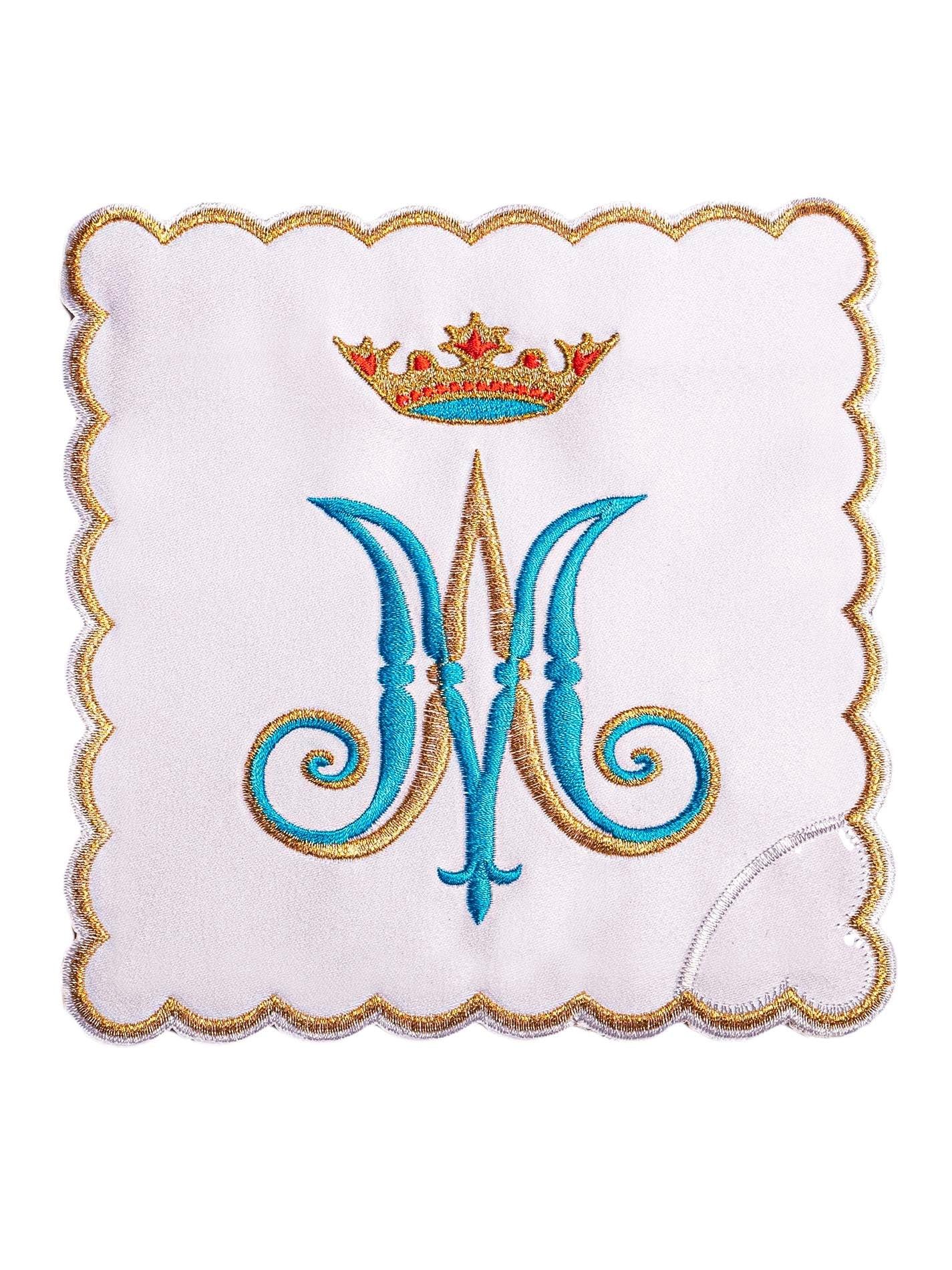 Chalice Linens Embroidered with blue and gold Marian Motif