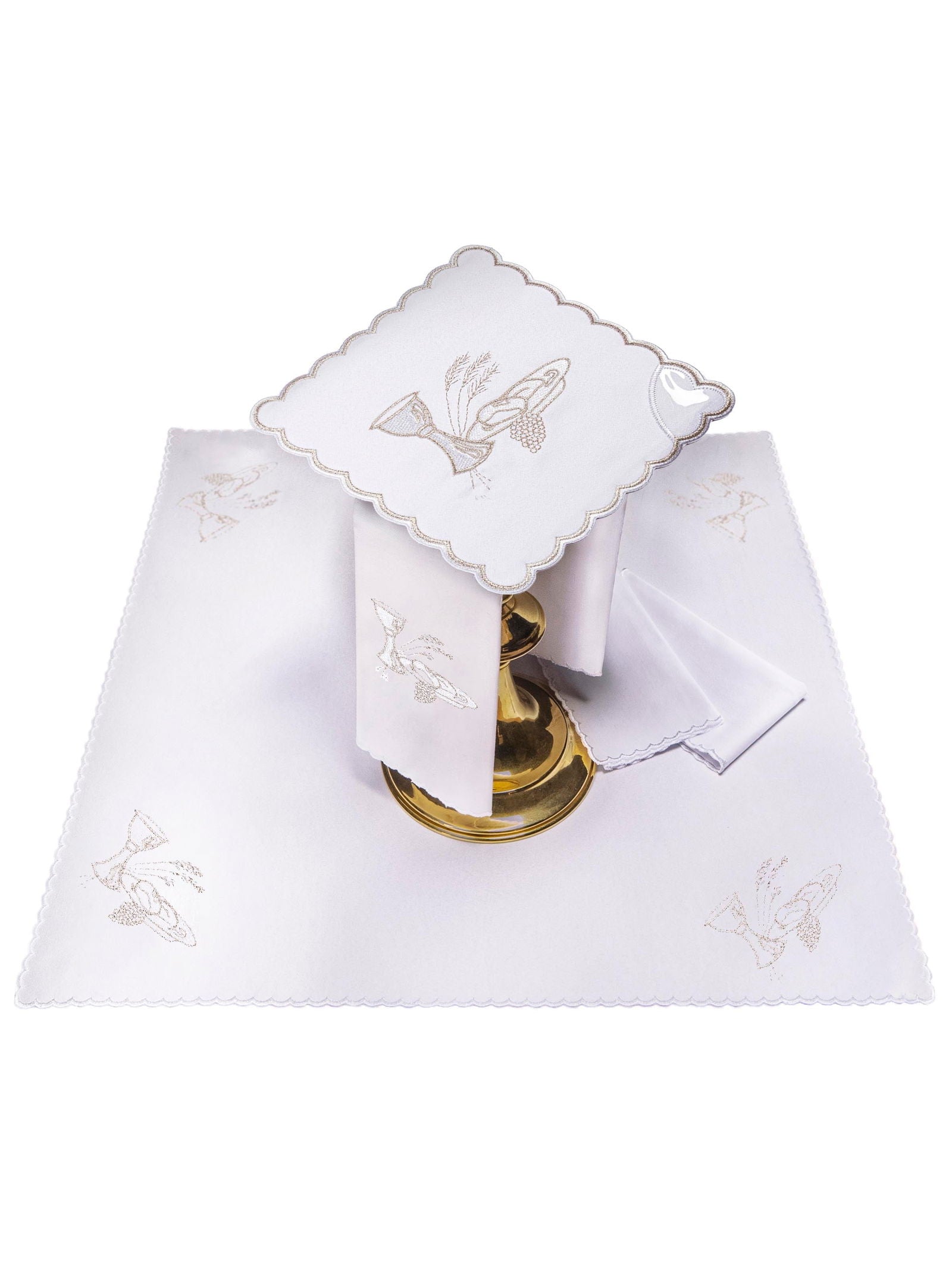 Chalice Linens with silver Eucharist embroidery