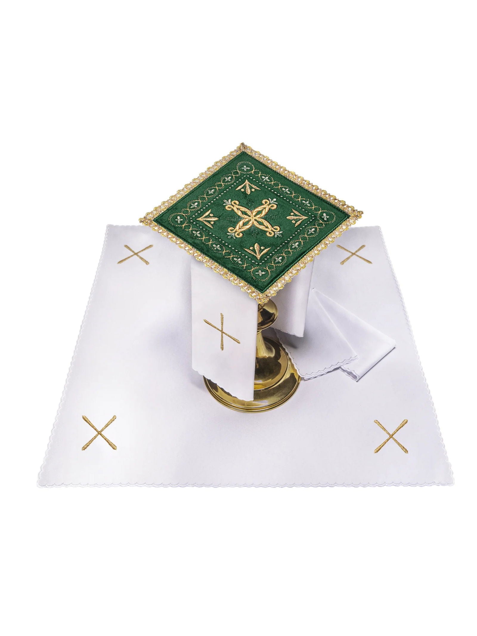 Green chalice linens set with gold embroidery