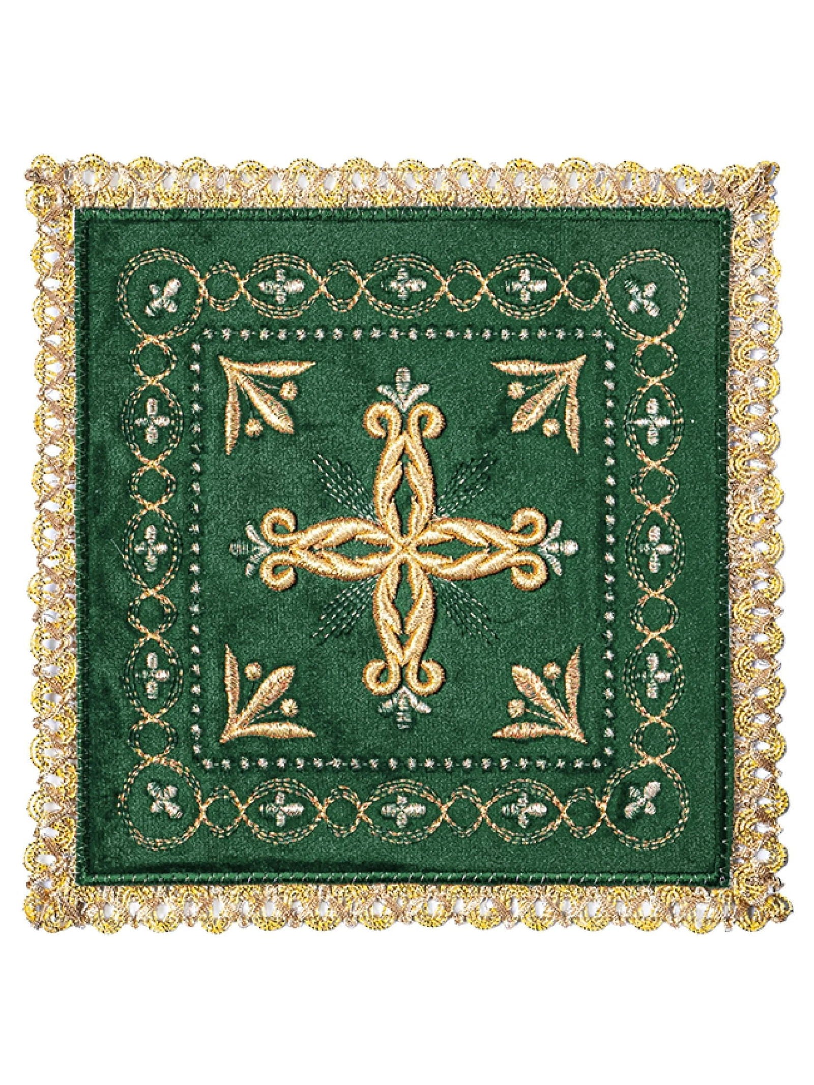 Green chalice linens set with gold embroidery