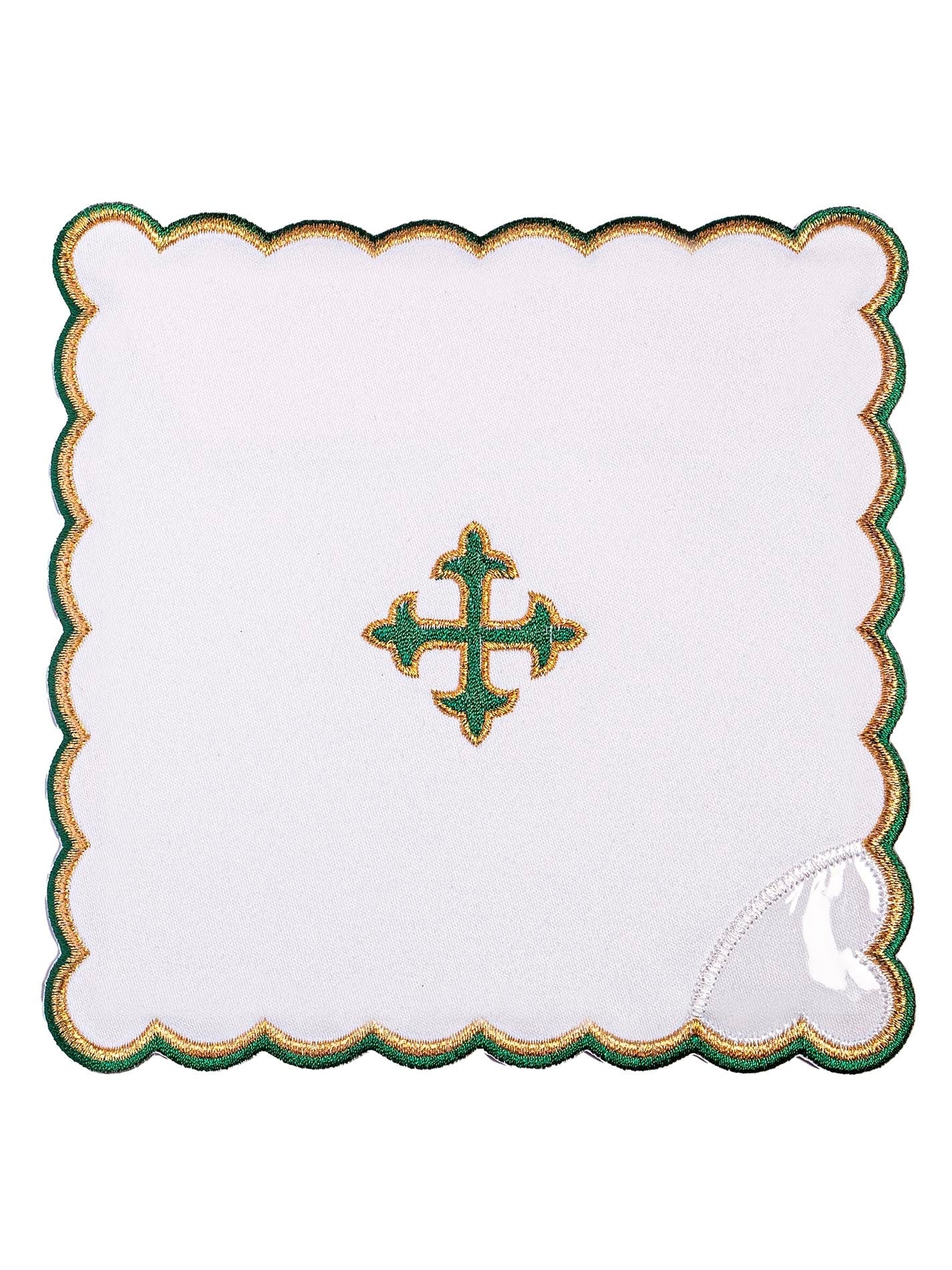 Chalice Linens with small green cross embroidery