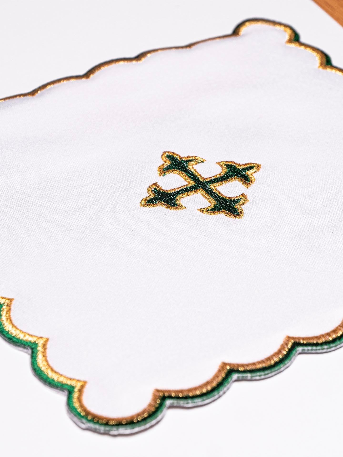 Chalice Linens with small green cross embroidery