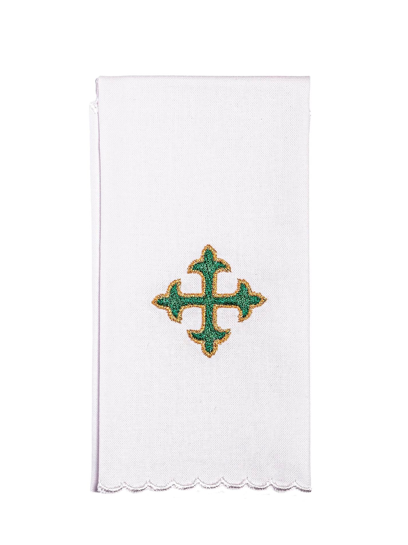 Chalice Linens with small green cross embroidery