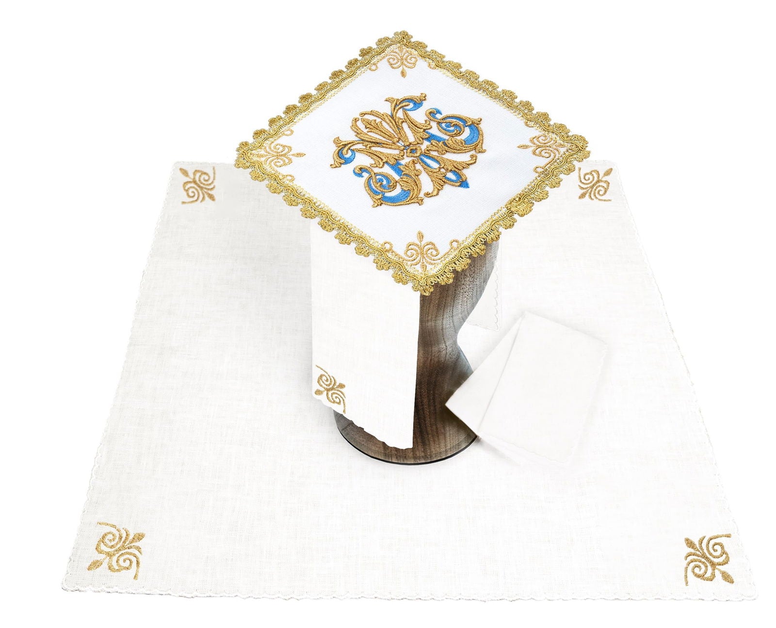 Embroidered Chalice Linens with pall and Marian Symbol