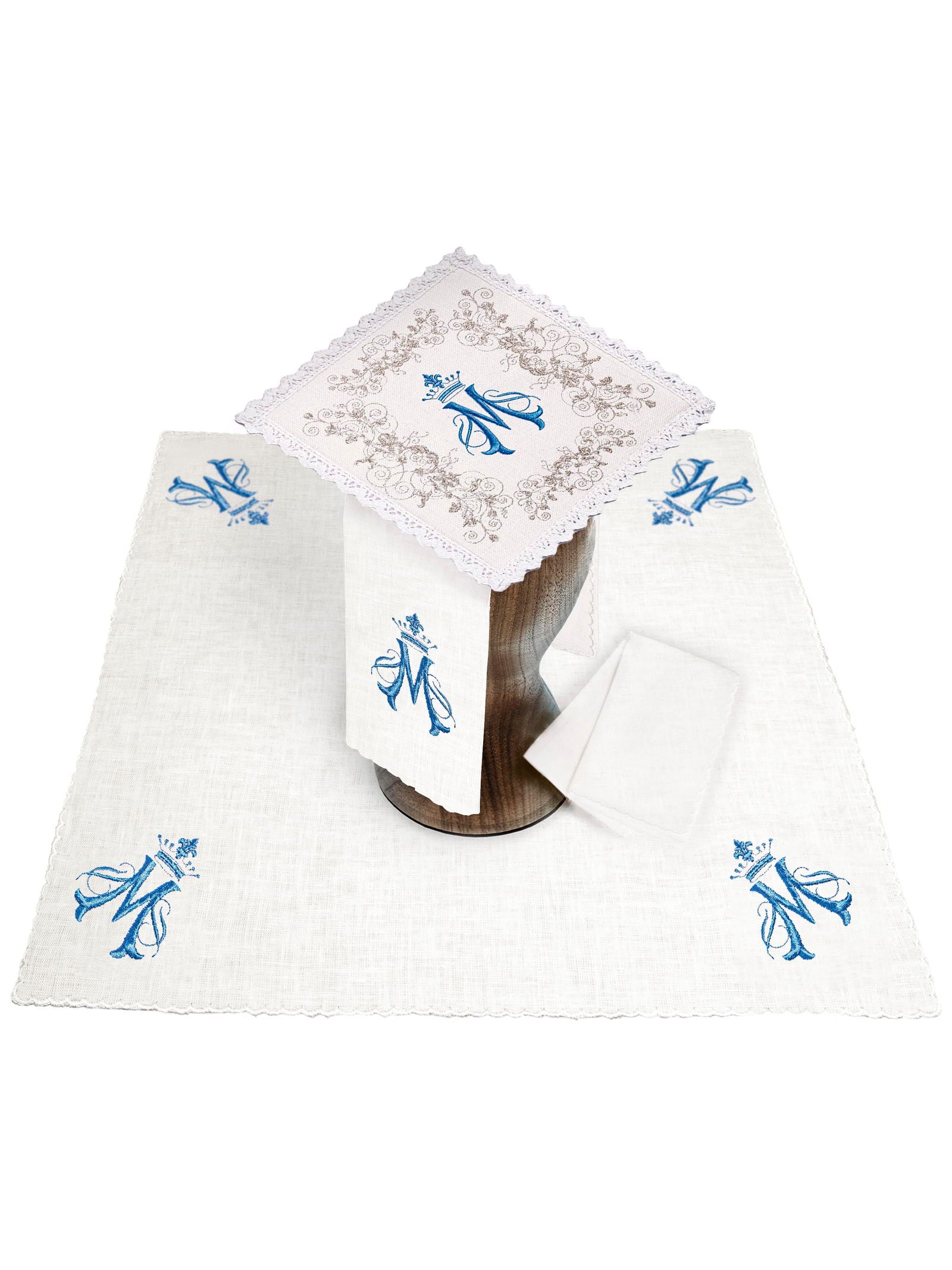 Linen Chalice Linens with Embroidered Mary Motif