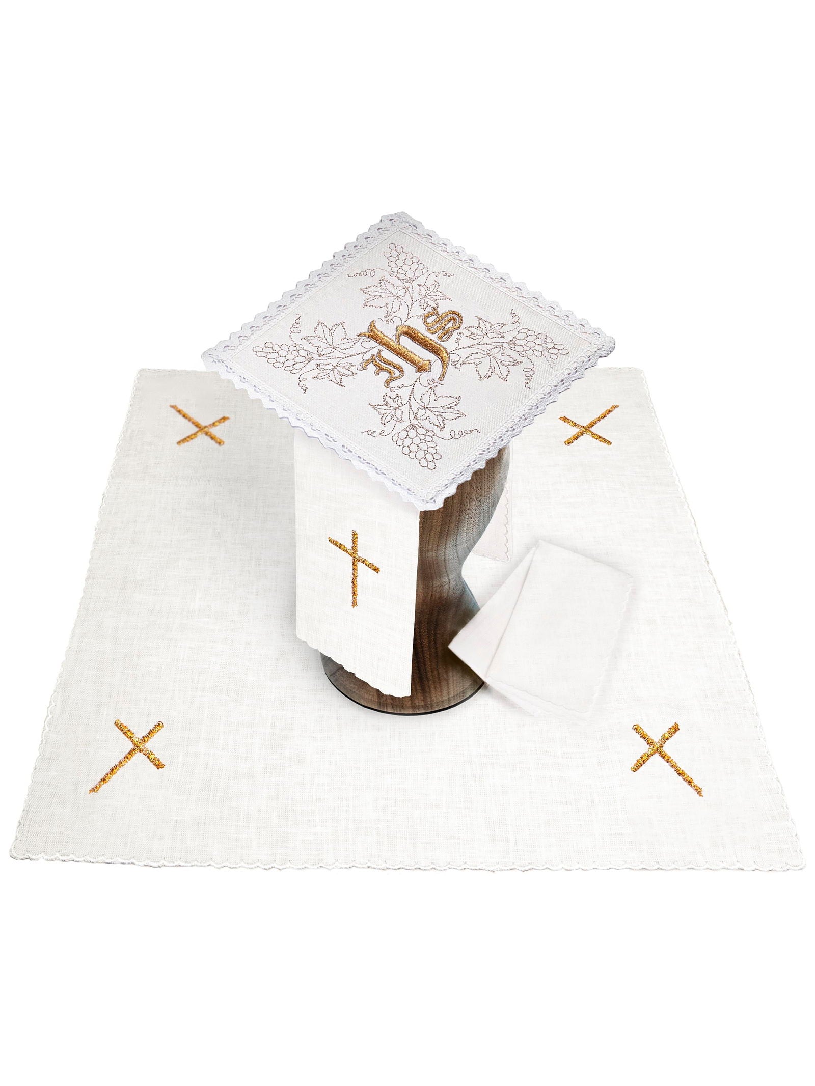 Chalice linens set with gold cross embroidery