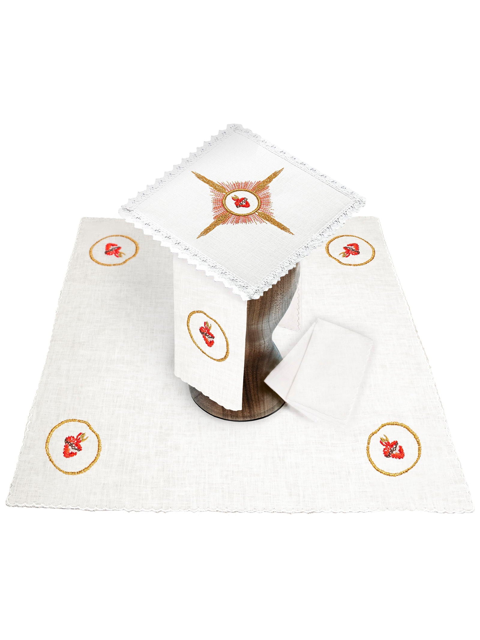 Chalice linens set with gold and red embroidery Sacred Heart of Jesus