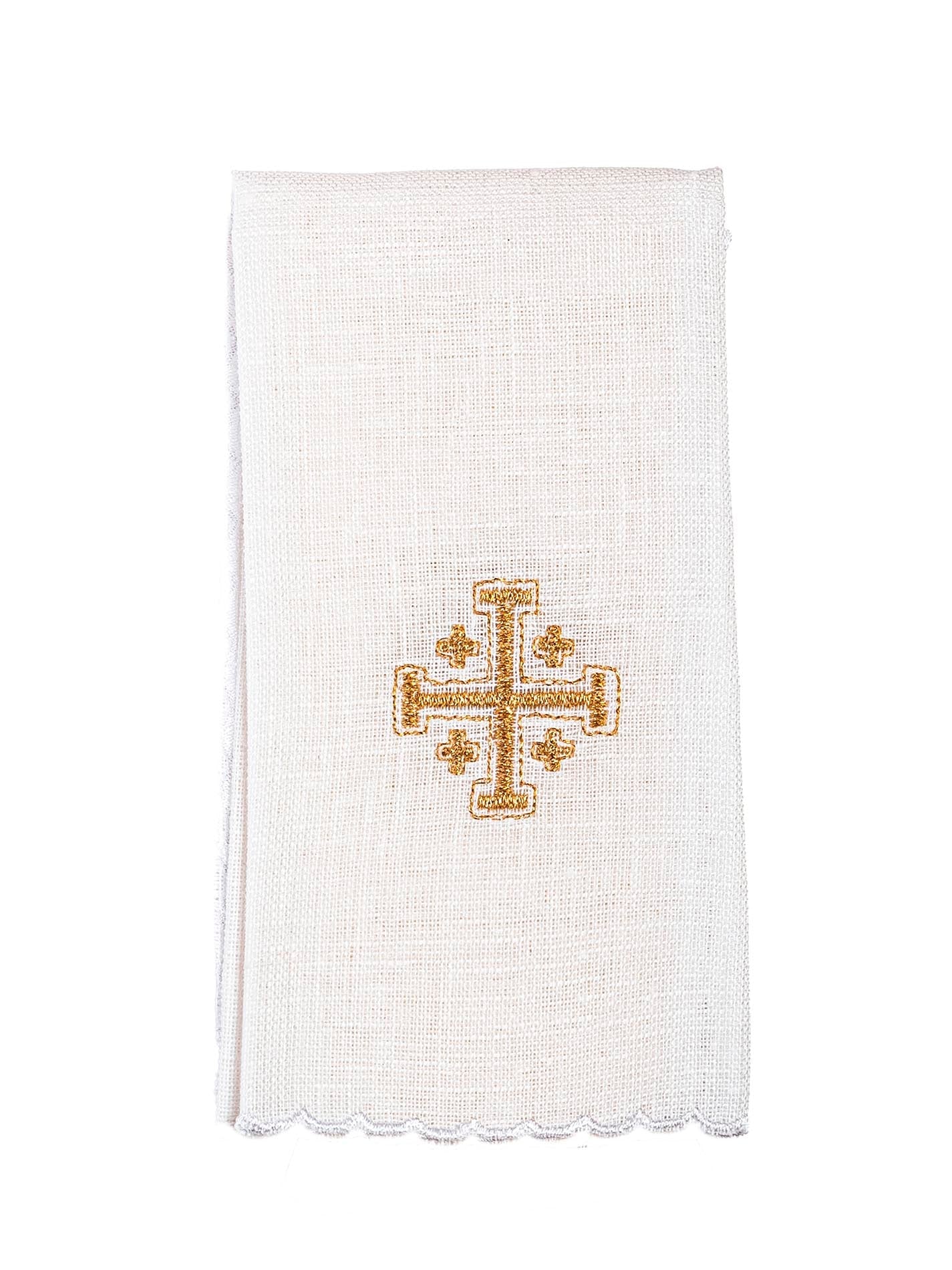 Linen Chalice Linens with Jerusalem Cross Embroidery