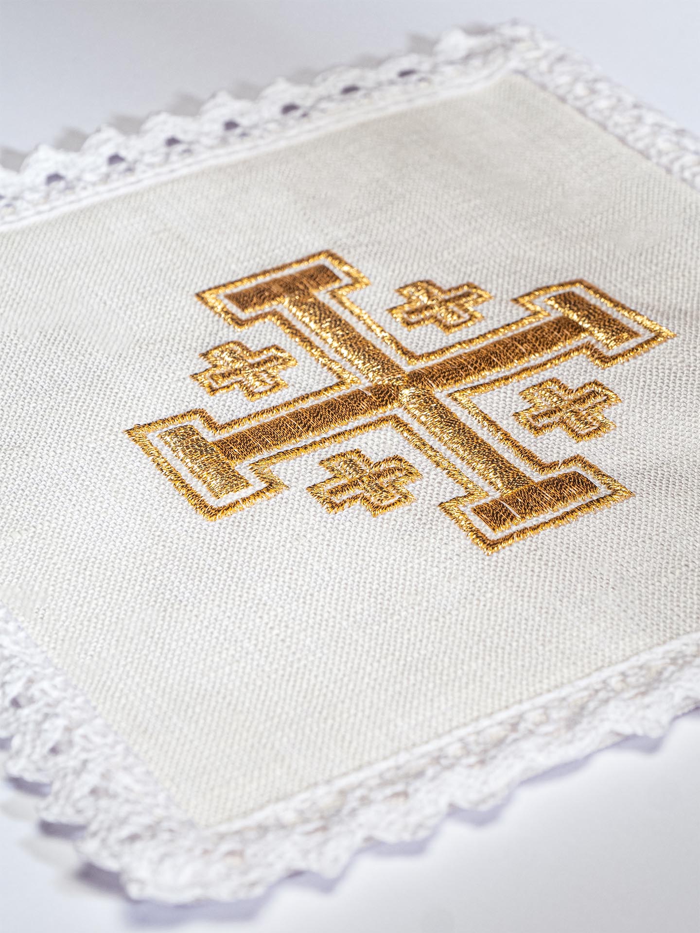 Linen Chalice Linens with Jerusalem Cross Embroidery