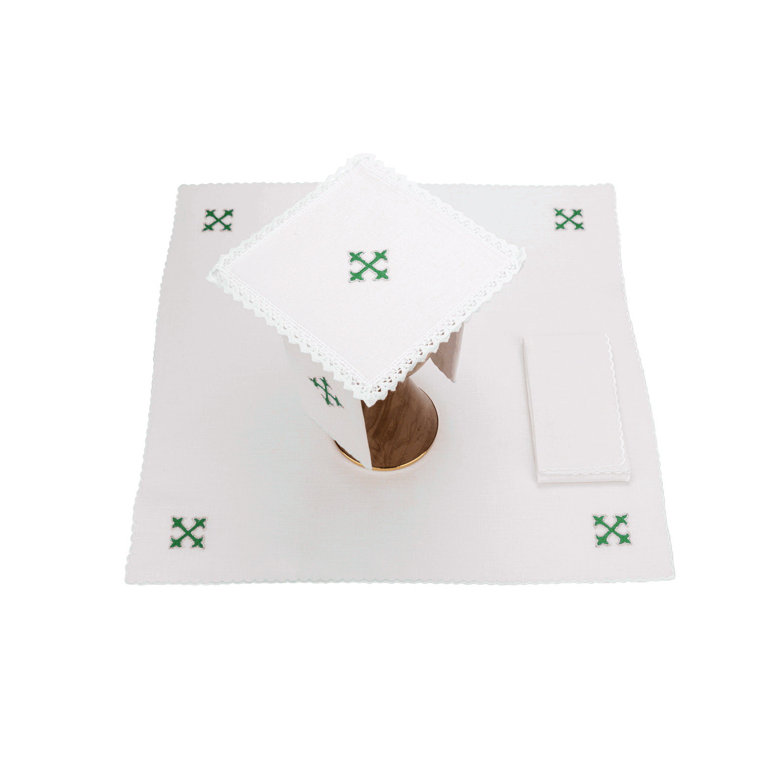 Chalice linens with simple cross embroidery