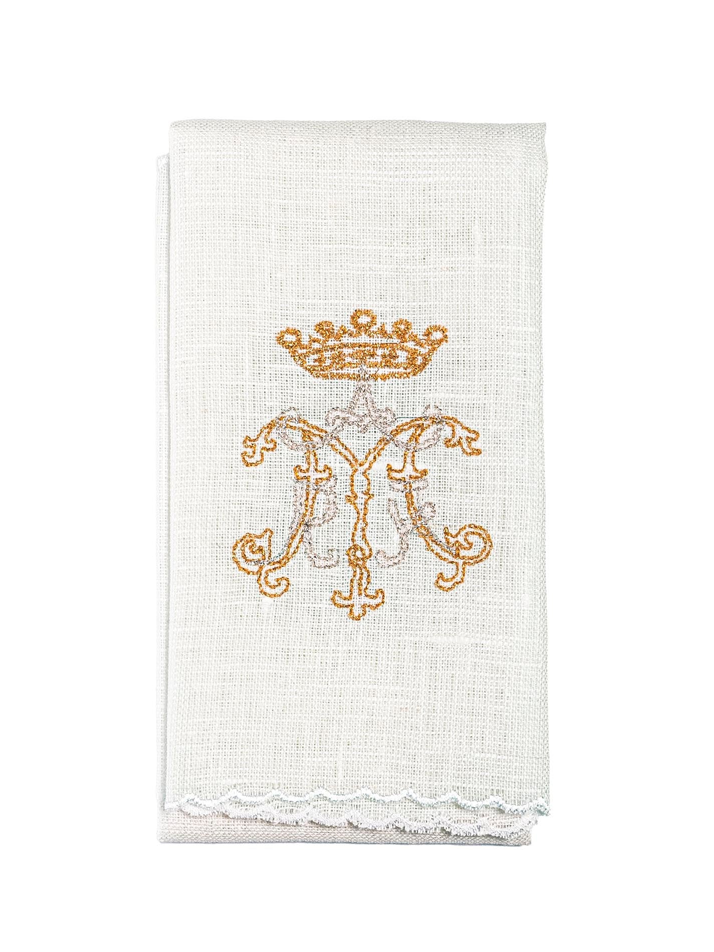 Linen Chalice Linens with Gold Cross Embroidery