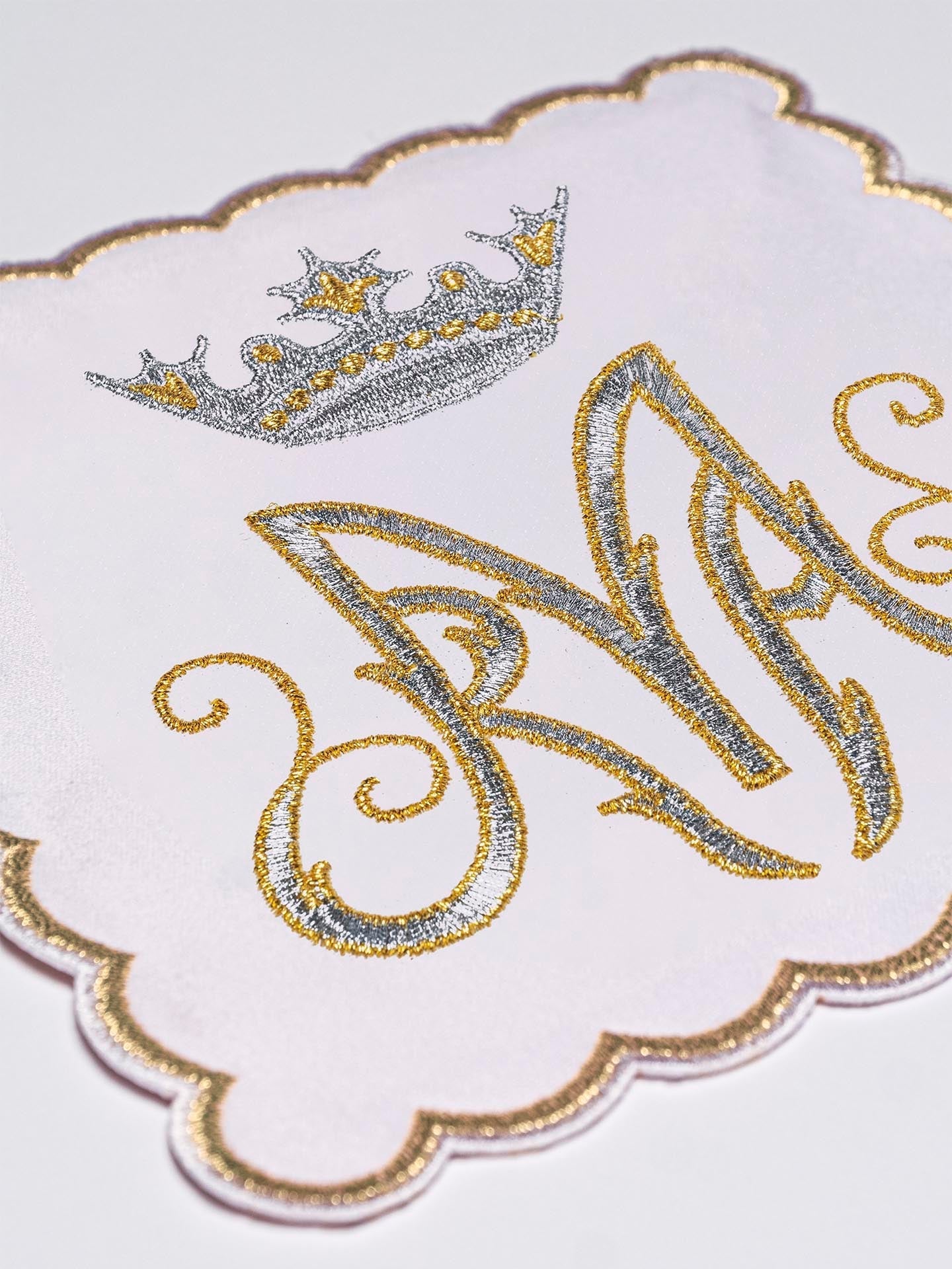 Chalice Linens with gold and silver Marian Embroidery