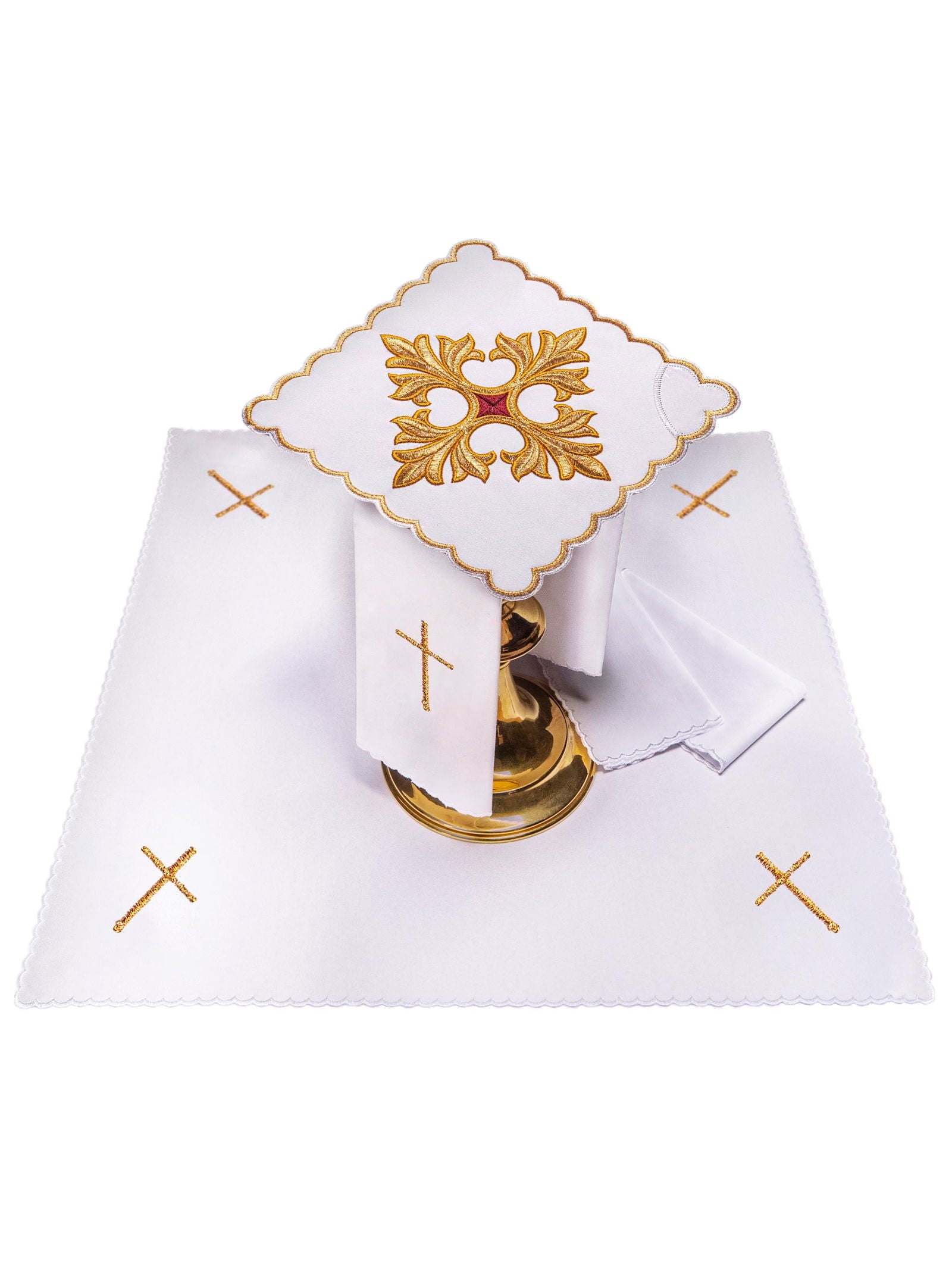 Altar linen sets with gold decorated cross embroidery - HAFTINAUSA.COM