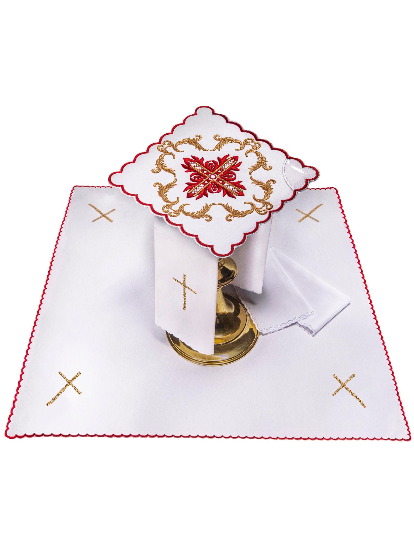 Chalice Linens with red embroidery