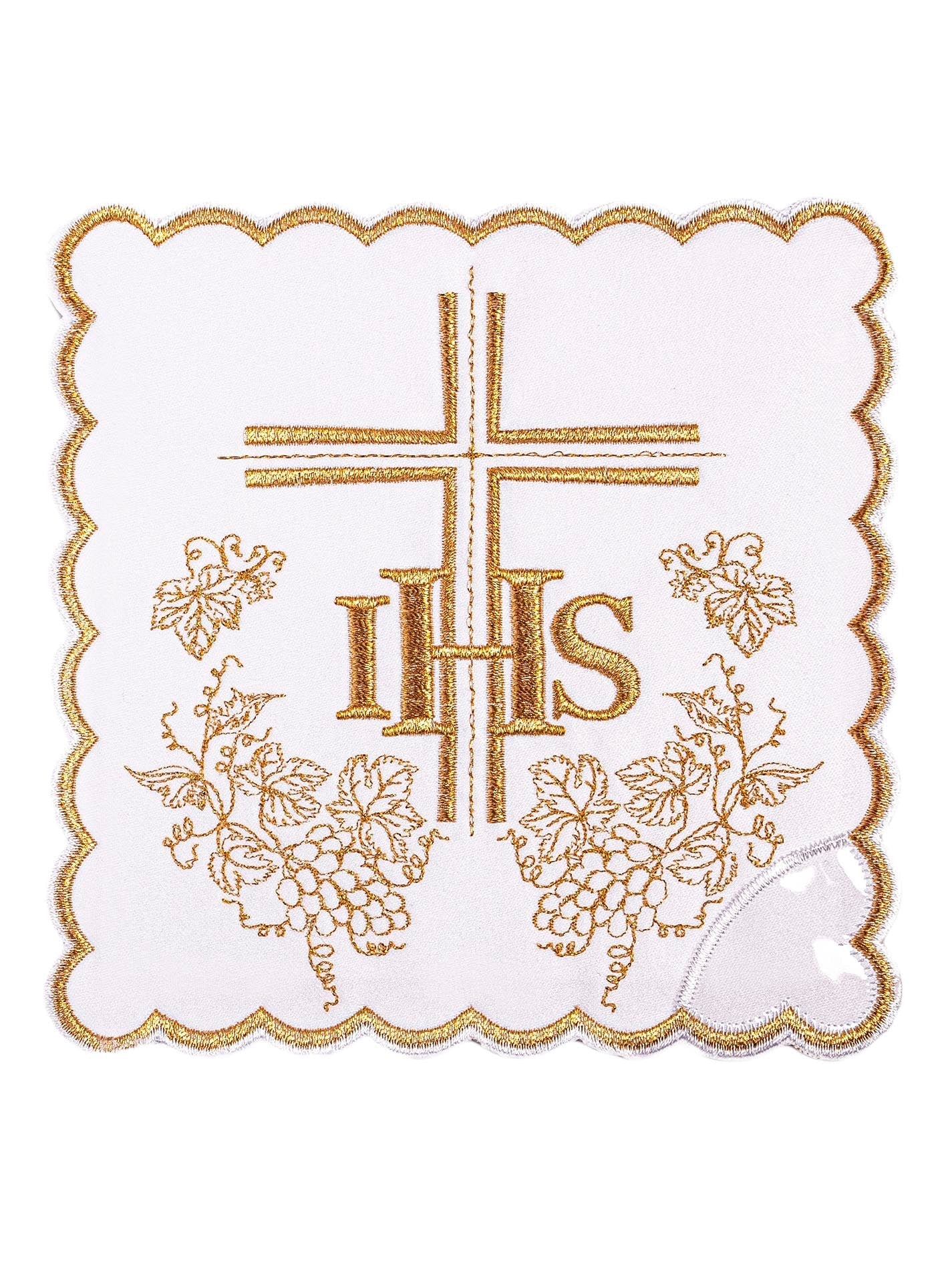 Chalice linens set made from cotton with gold cross and heart embroidery