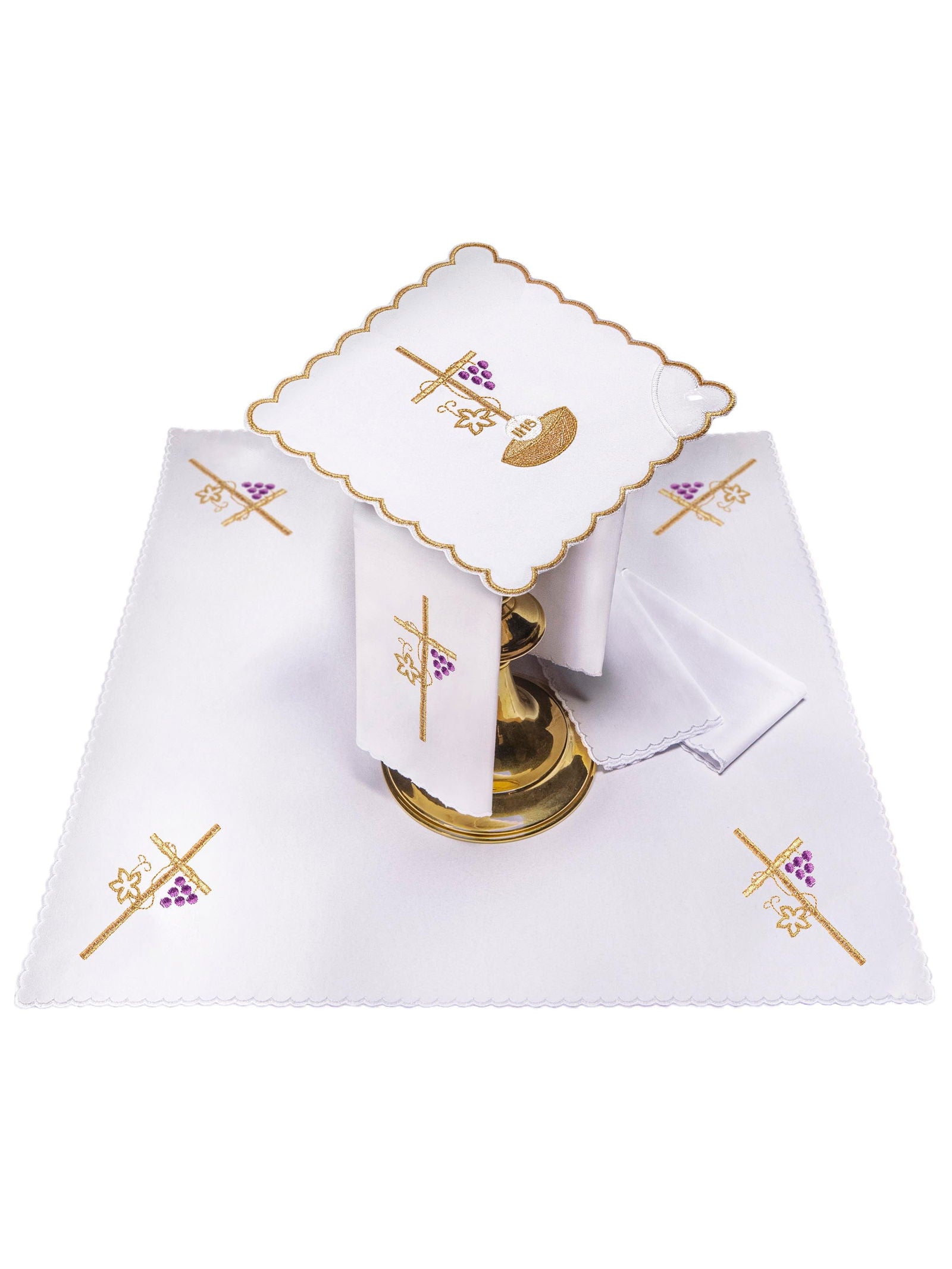 Chalice linen with delicate gold cross embroidery - HAFTINAUSA.COM