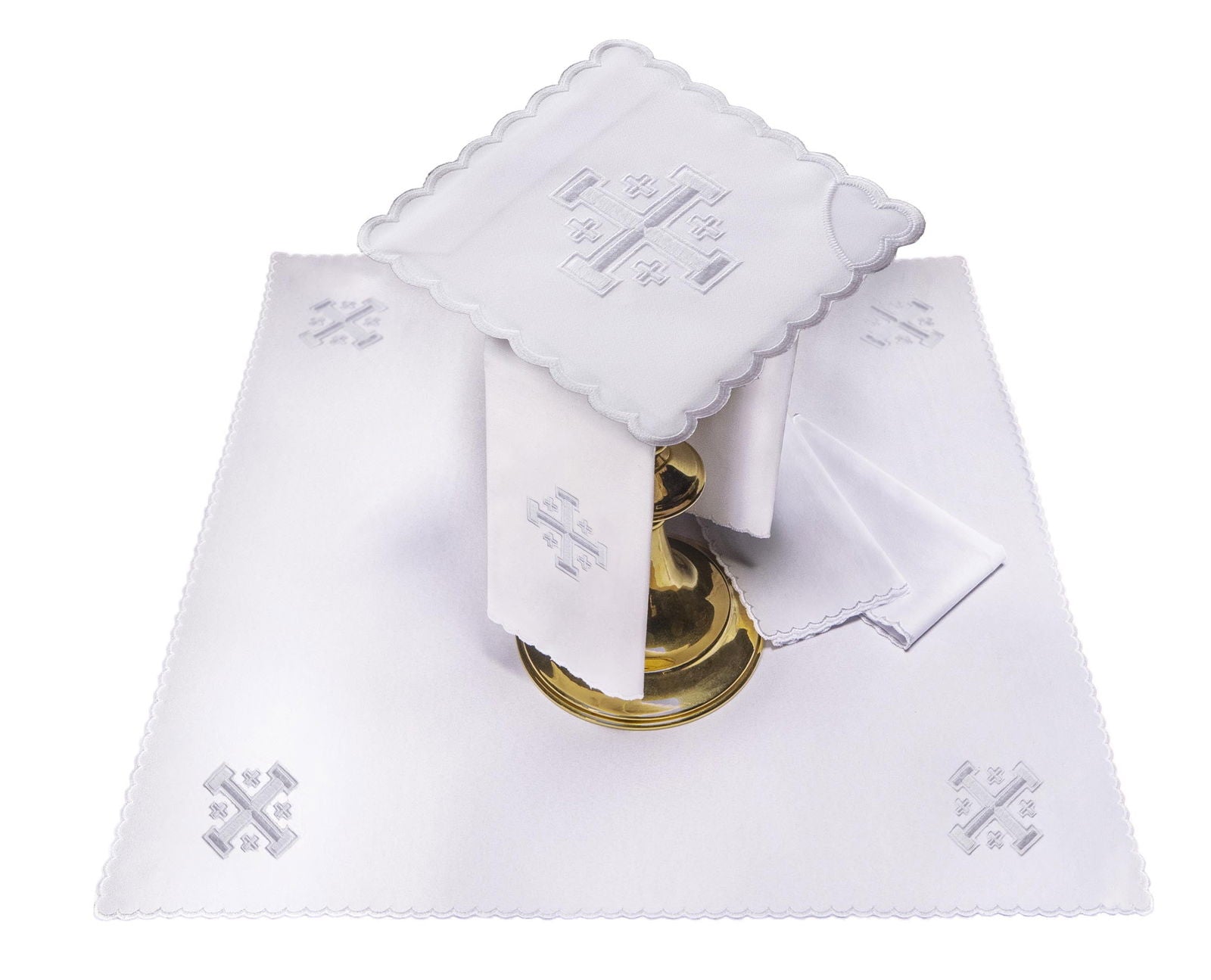 Chalice Linens with gold Jerusalem Cross