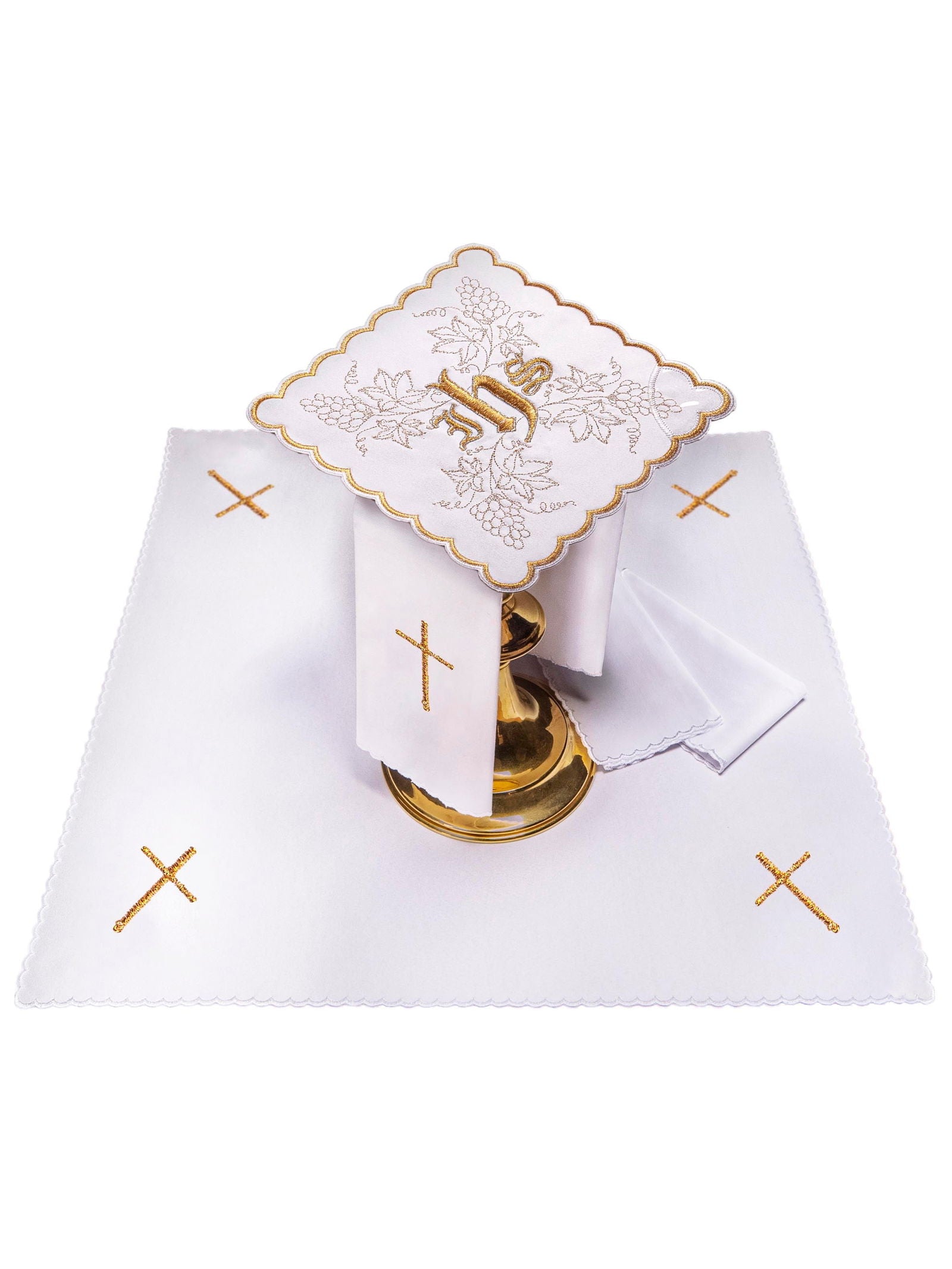 Chalice Linens with embroidered IHS and gold