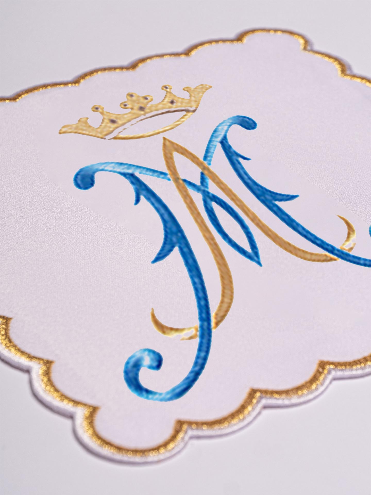 Chalice Linens with blue marian symbol