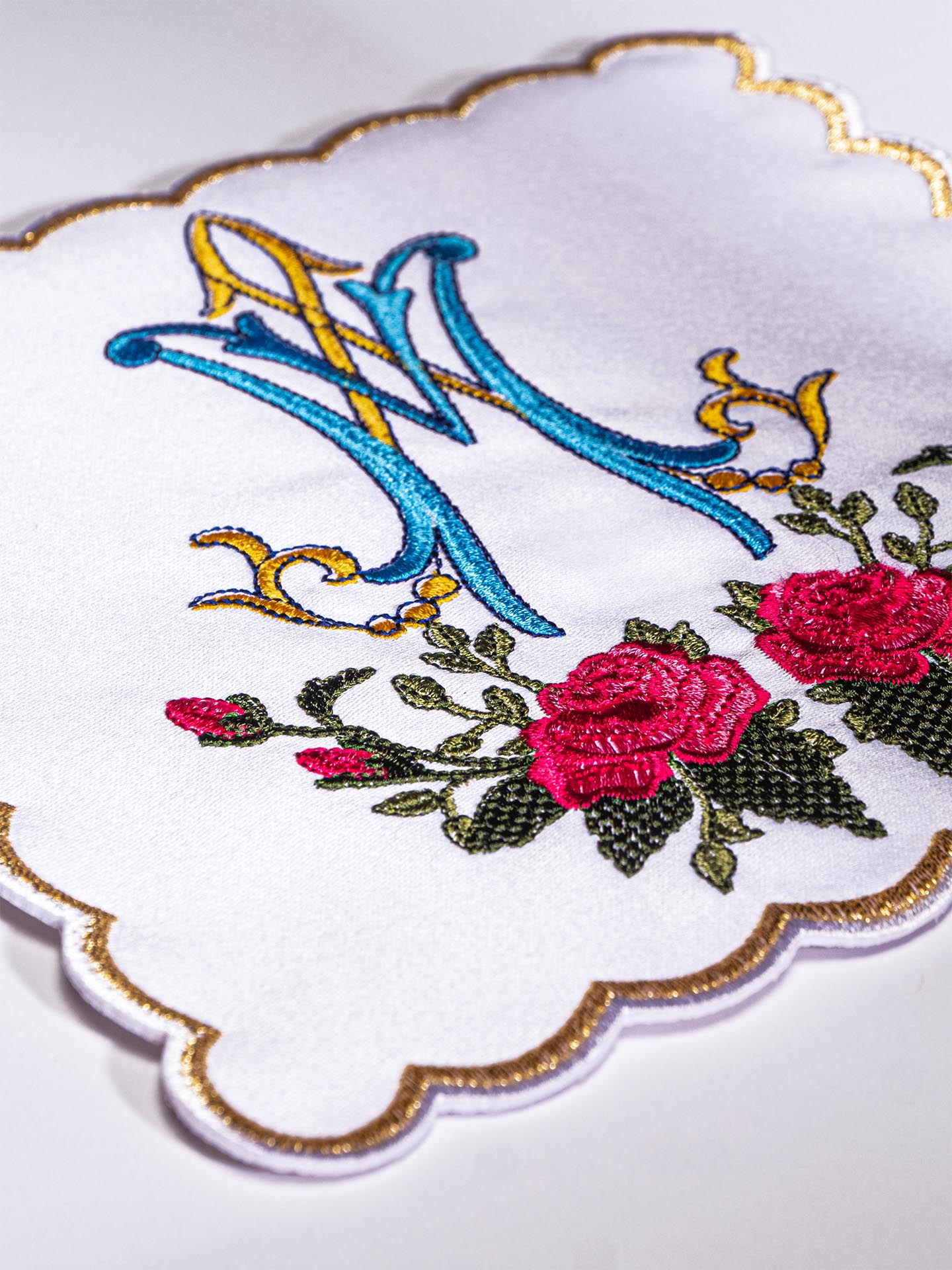 Chalice Linens with red and blue Marian Embroidery