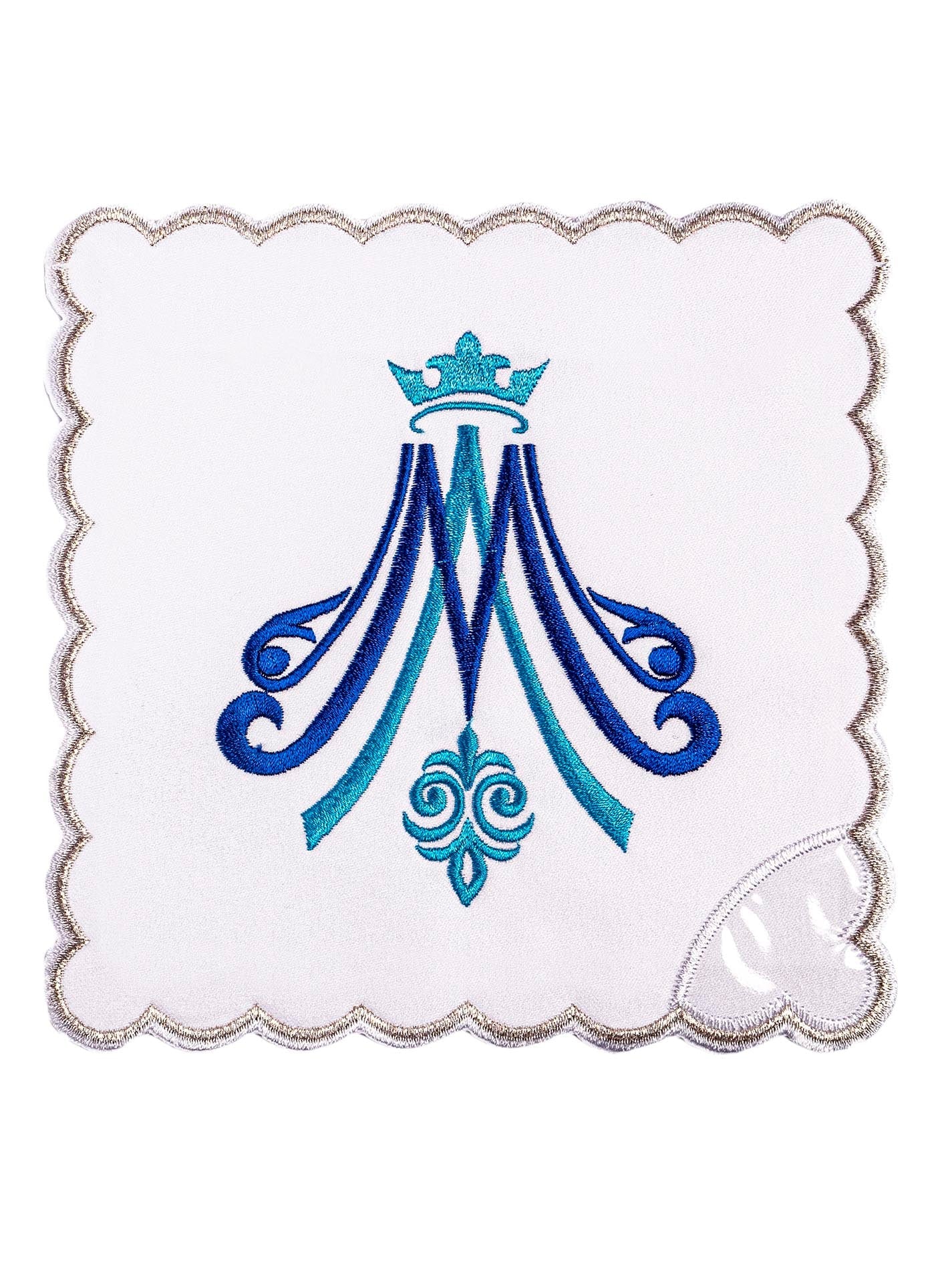 Chalice Linens with Gold-and-Blue Marian Embroidery