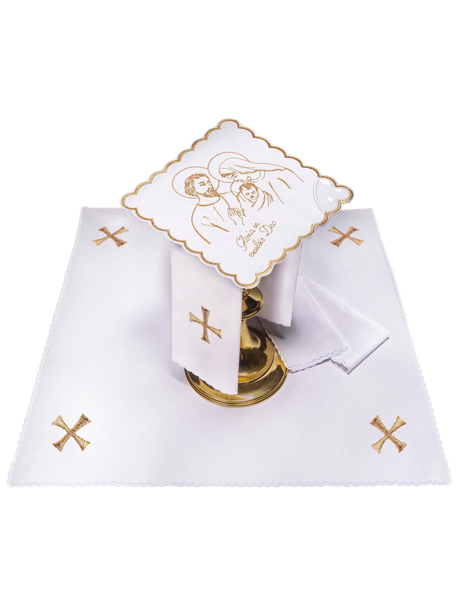 Chalice Linens with Golden Christmas Embroidery