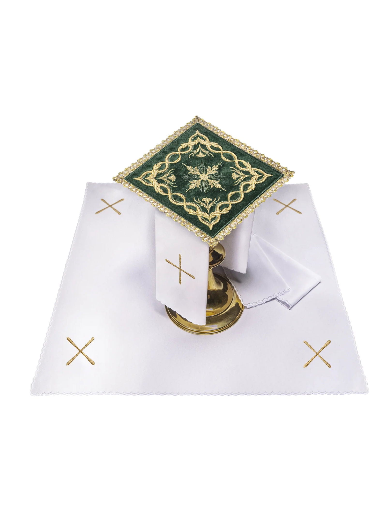 Chalice linens made of green velvet texture