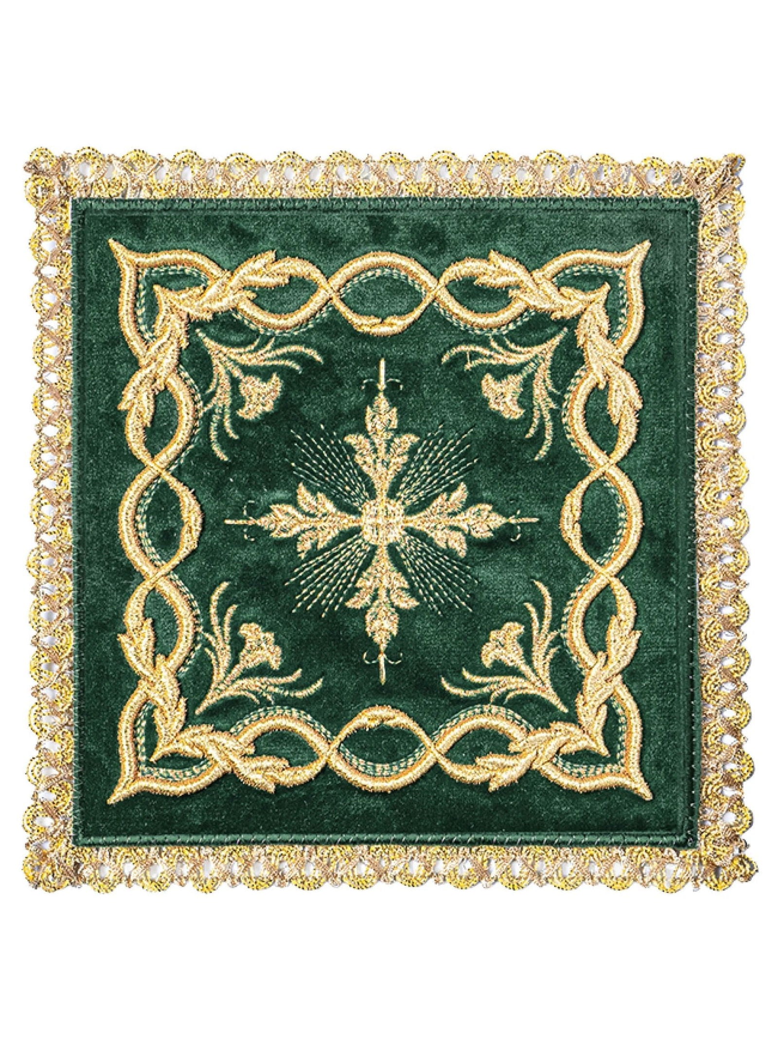 Chalice linens made of green velvet texture