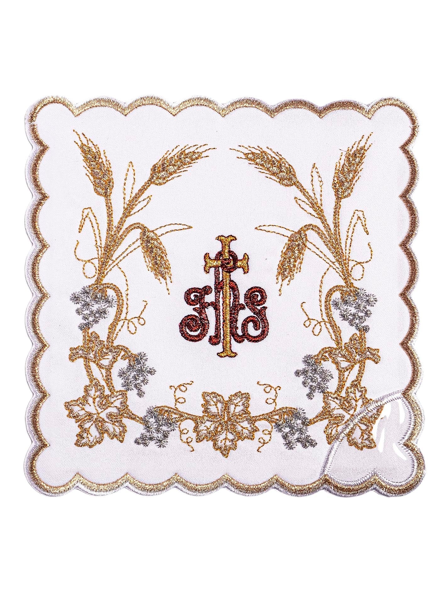 Elaborately Decorated Chalice Linens with IHS and Wheat Embroidery