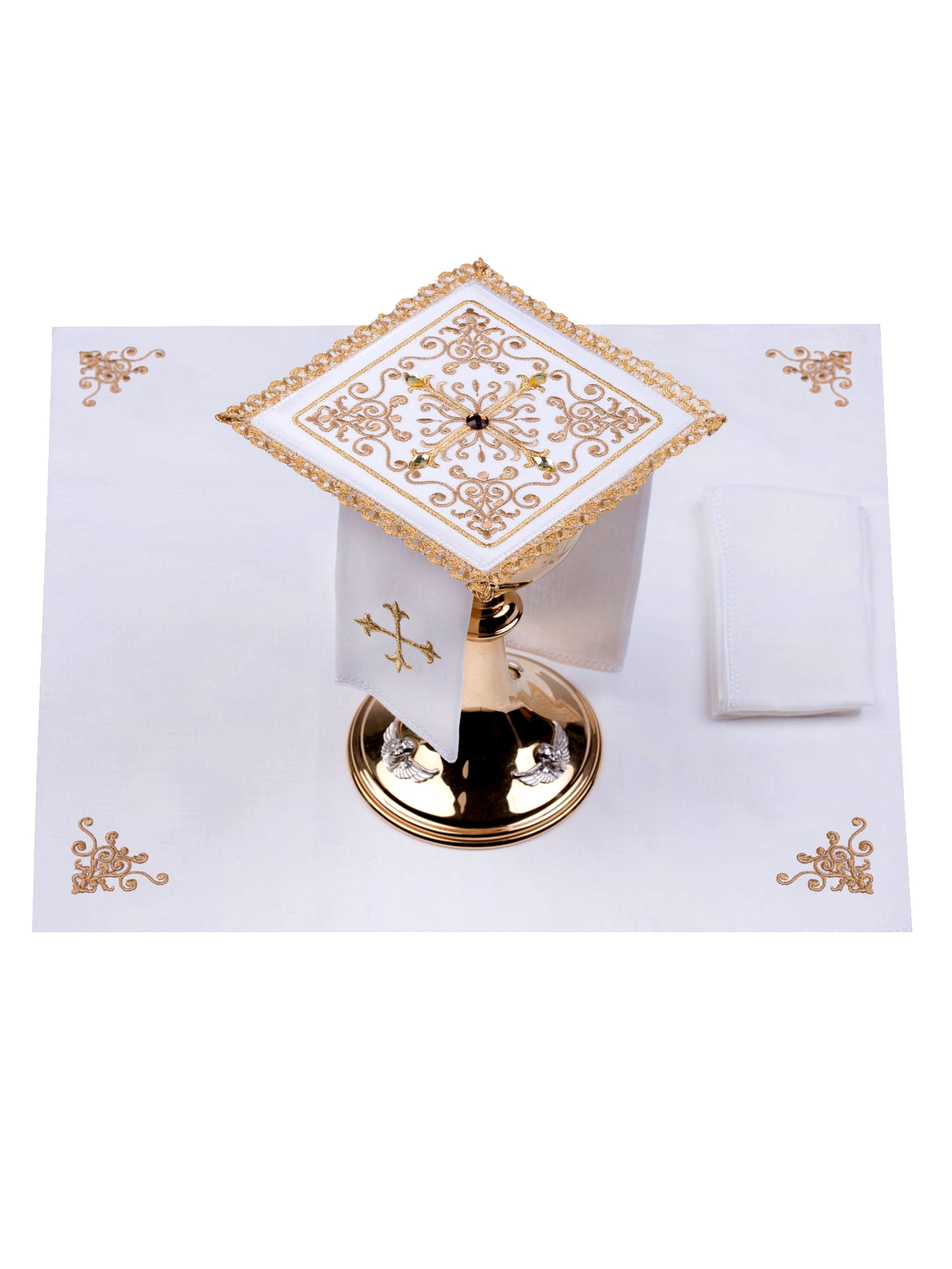 Richly decorated Chalice Linen Set with cross embroidery