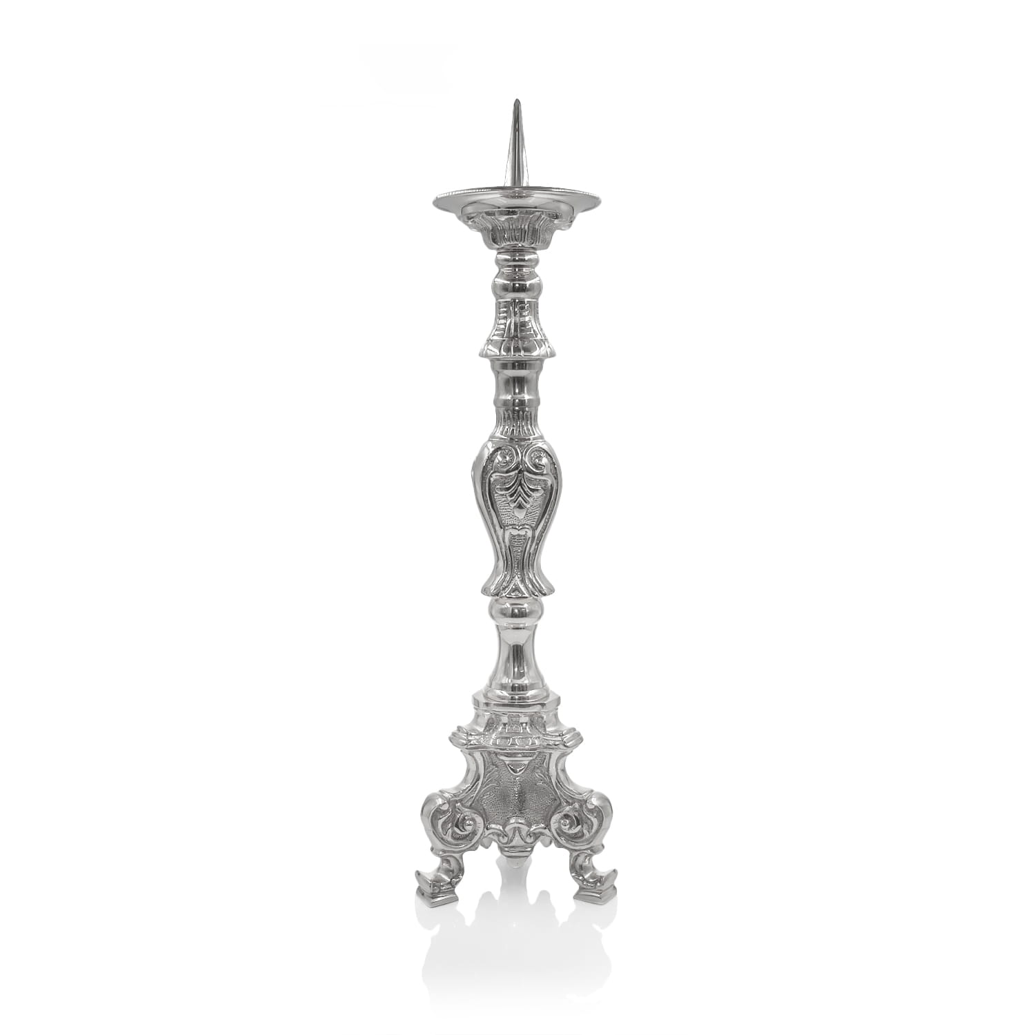 Candlestick - brass - nickel - 45 cm P143N - HAFTINAUSA.COM