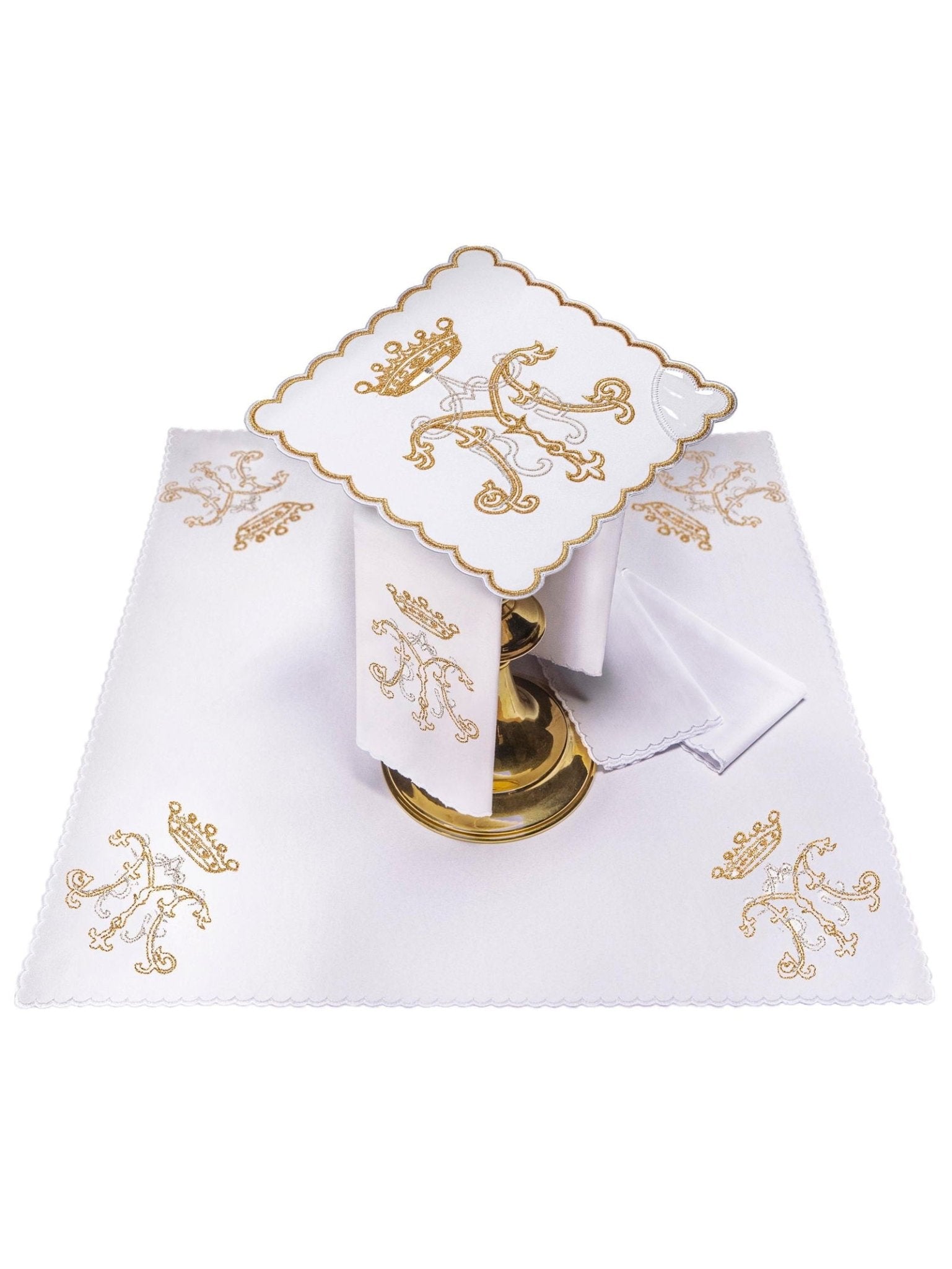 Chalice Linens with gold Marian symbol KK/020 - HAFTINAUSA.COM