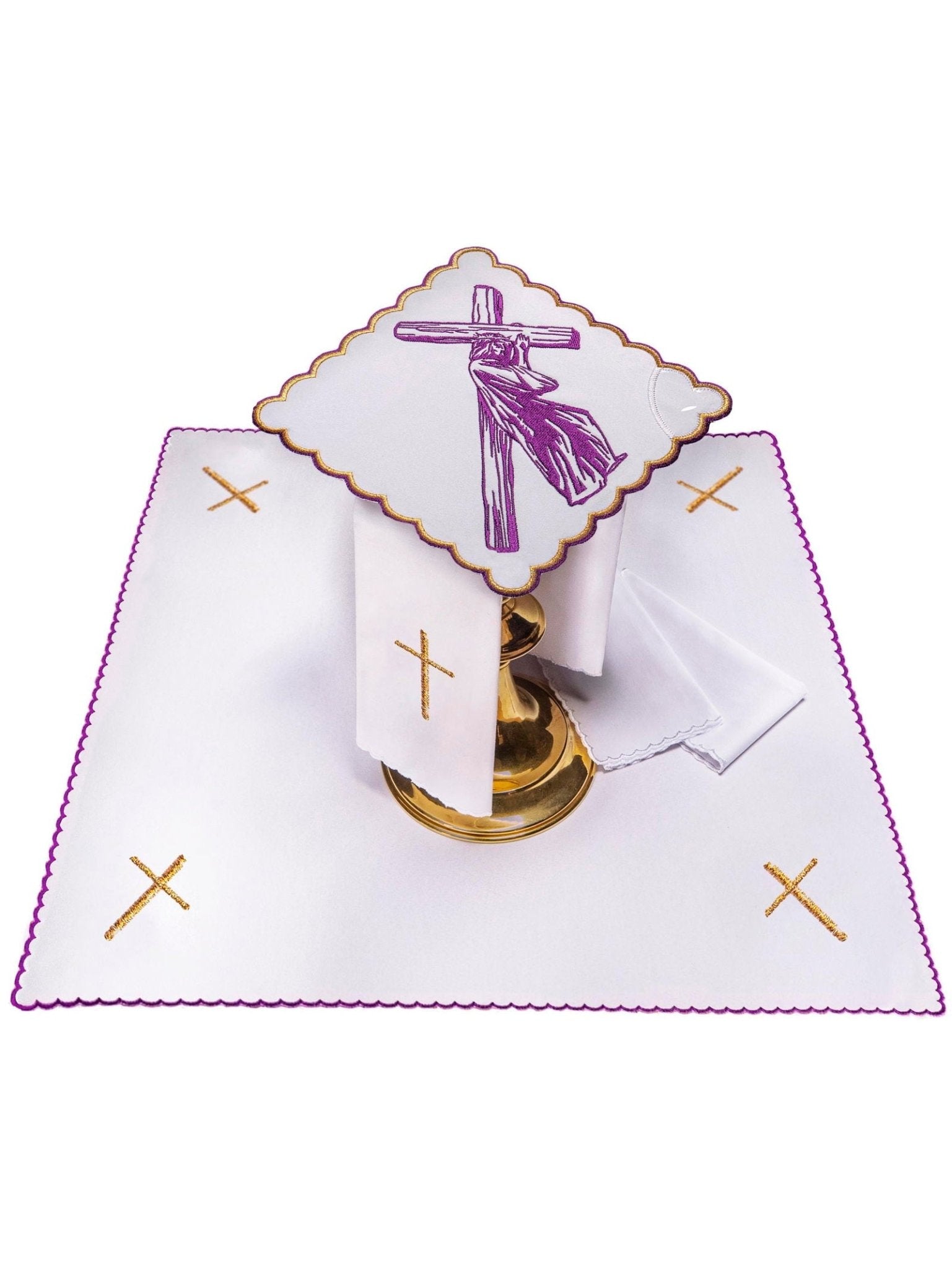 Chalice linens with purple embroidery Christ Carrying the Cross KK/116 - HAFTINAUSA.COM