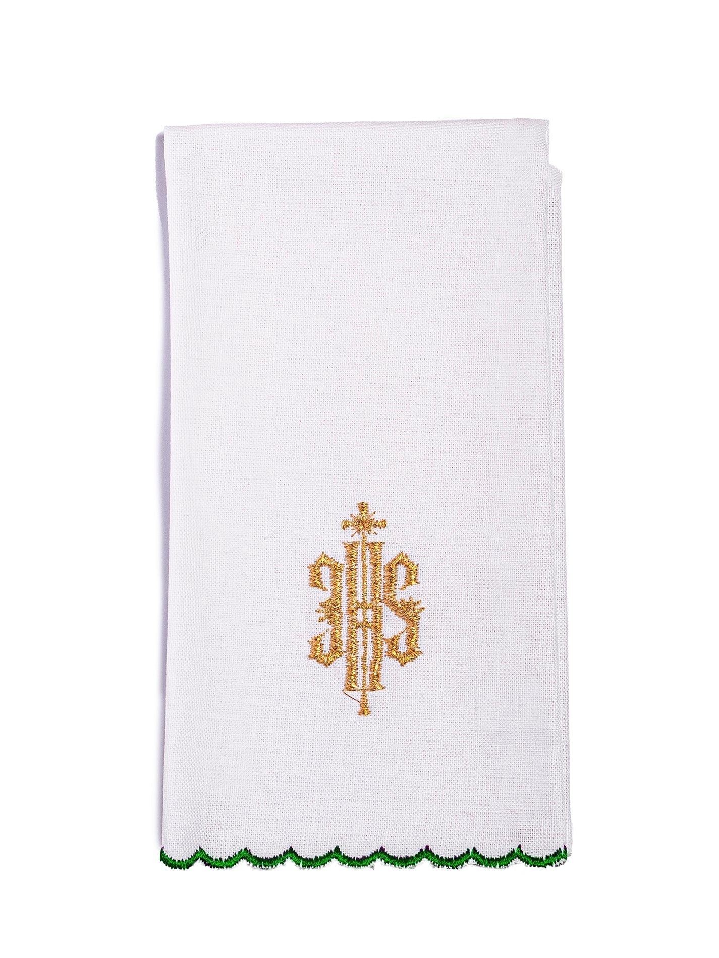 Chalice Set with green Pall and dimensional JHS embroidery KK/029/01 - HAFTINAUSA.COM