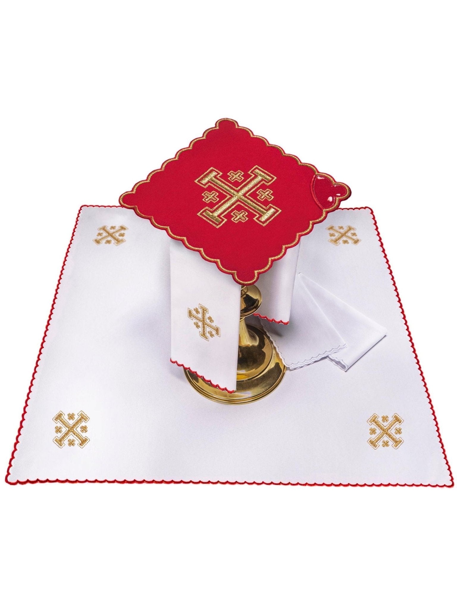 Chalice Set with red Pall and Jerusalem Cross embroidery KK/030/02 - HAFTINAUSA.COM