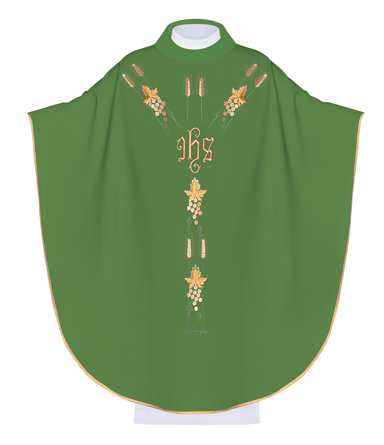 Chasuble embroidered with IHS and grape symbols in green KOR/057/01/01 ZIELONY - HAFTINAUSA.COM