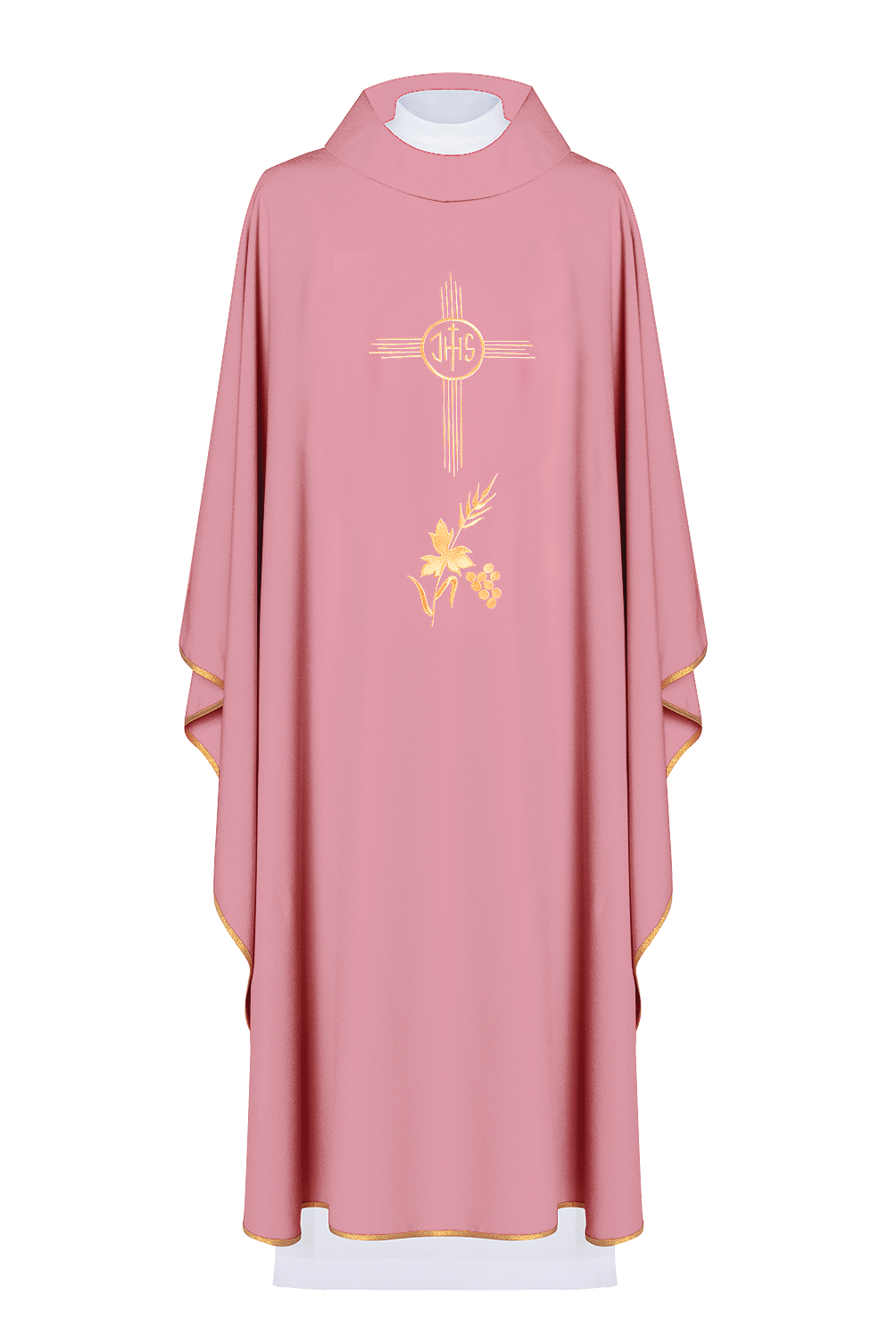 Chasuble embroidered with IHS pattern in pink KOR/003/08/12 RÓŻ - HAFTINAUSA.COM