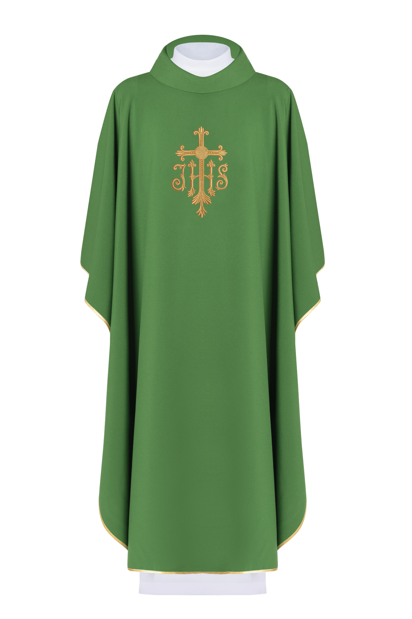Chasuble embroidered with IHS symbol in green KOR/255/01/12 - HAFTINAUSA.COM