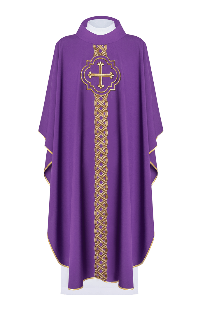 Chasuble made of purple texture with gold embroidery KOR/270/03/54 - HAFTINAUSA.COM