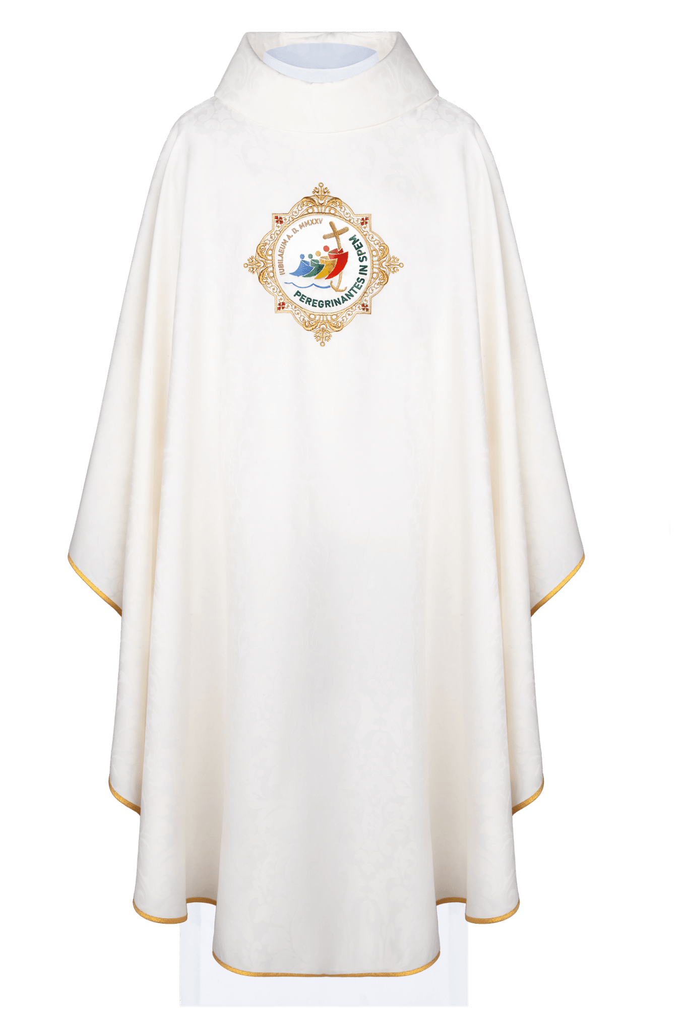 Chasuble with embroidery around the jubilee coat of arms in ecru color JR/013/05/81 - HAFTINAUSA.COM
