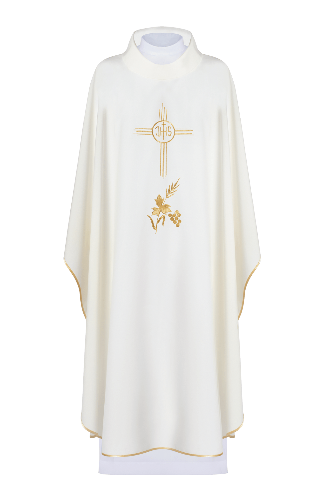 Chasuble with IHS embroidery in ecru KOR/003/05/12 ECRU - HAFTINAUSA.COM
