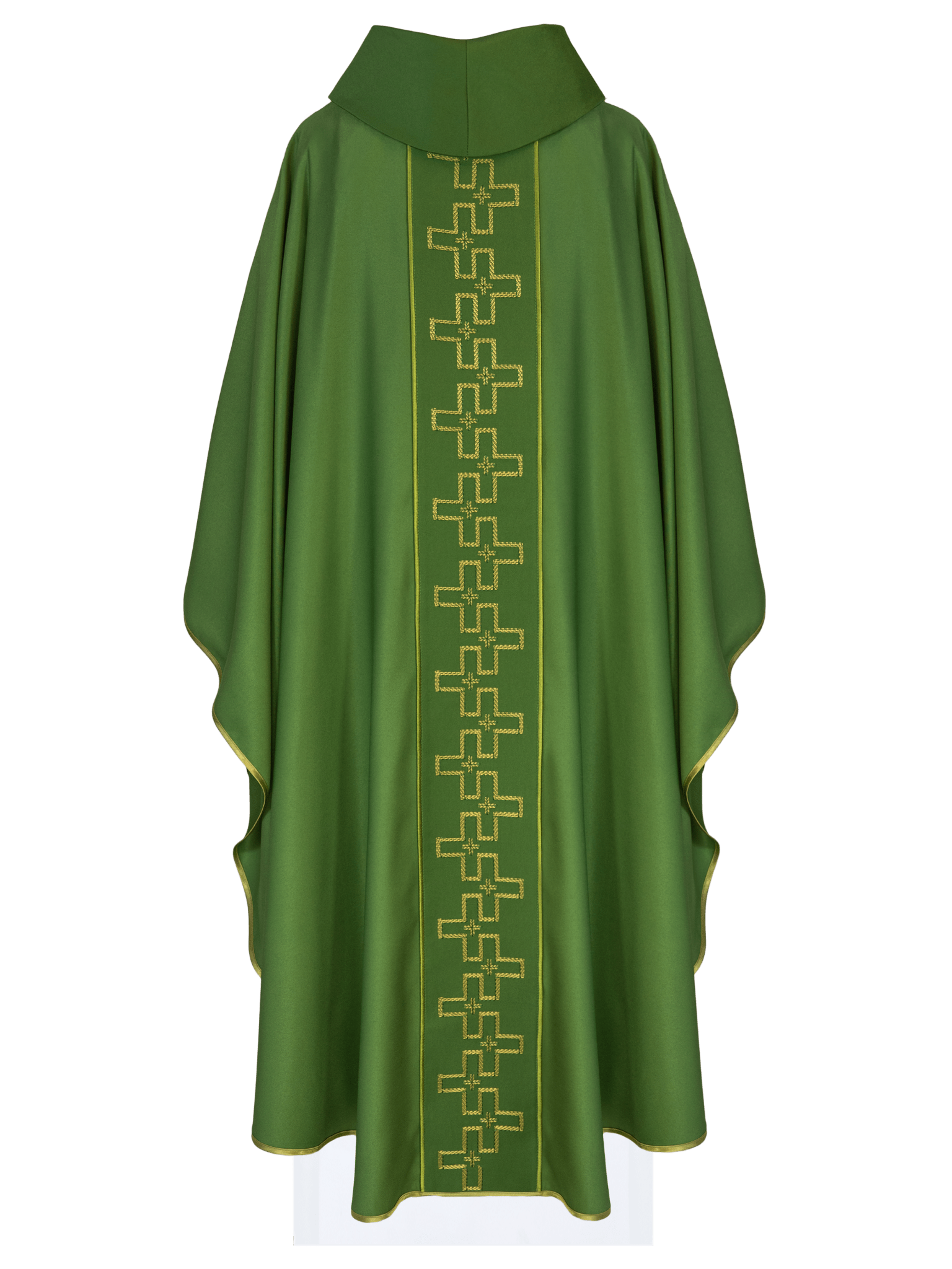 Chasuble with richly embroidered belt in embroidery of crosses in green color S - 7060 - 01 - 53 - HAFTINAUSA.COM