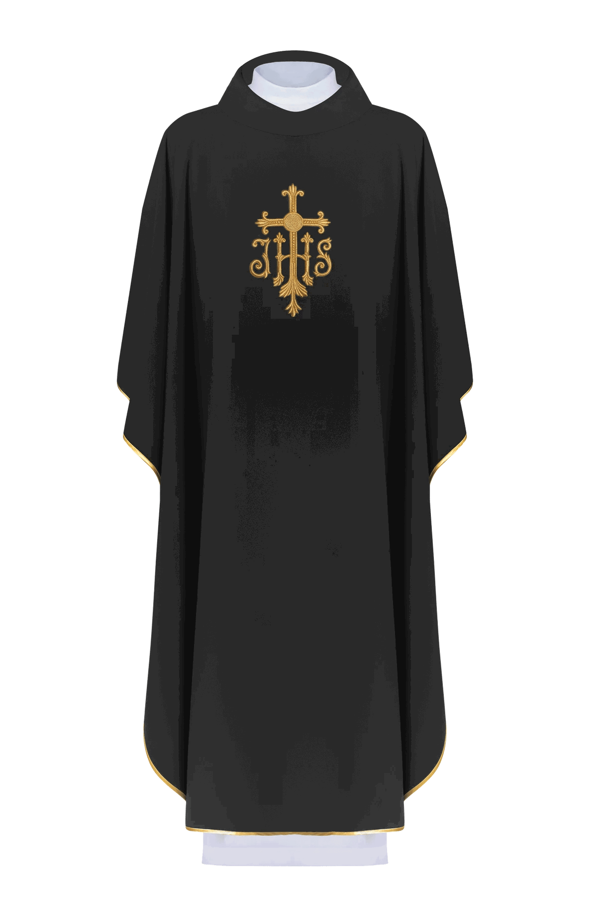 Chasuble embroidered with IHS symbol in black