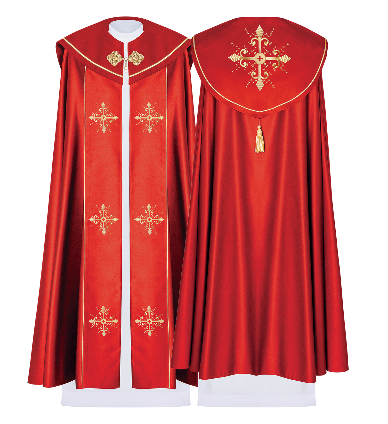 Red church cope with embroidery with gold crosses - HAFTINAUSA.COM