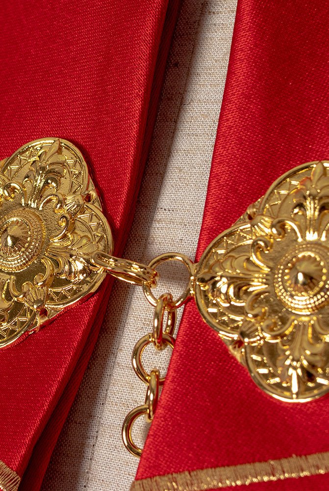 Red Liturgical cope with Gold Embroidery IHS and Grape